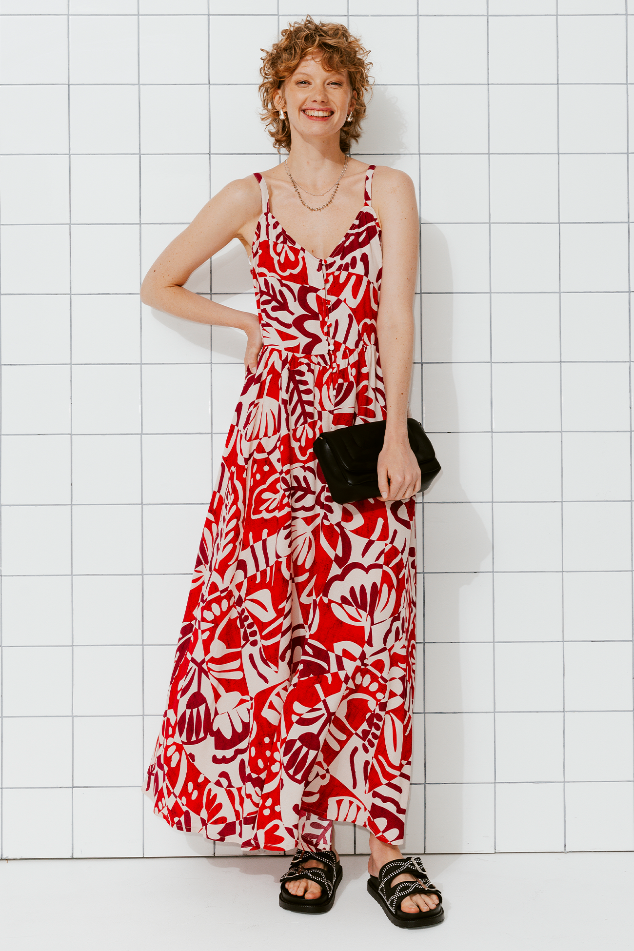 Long patterned dress - Ecru print