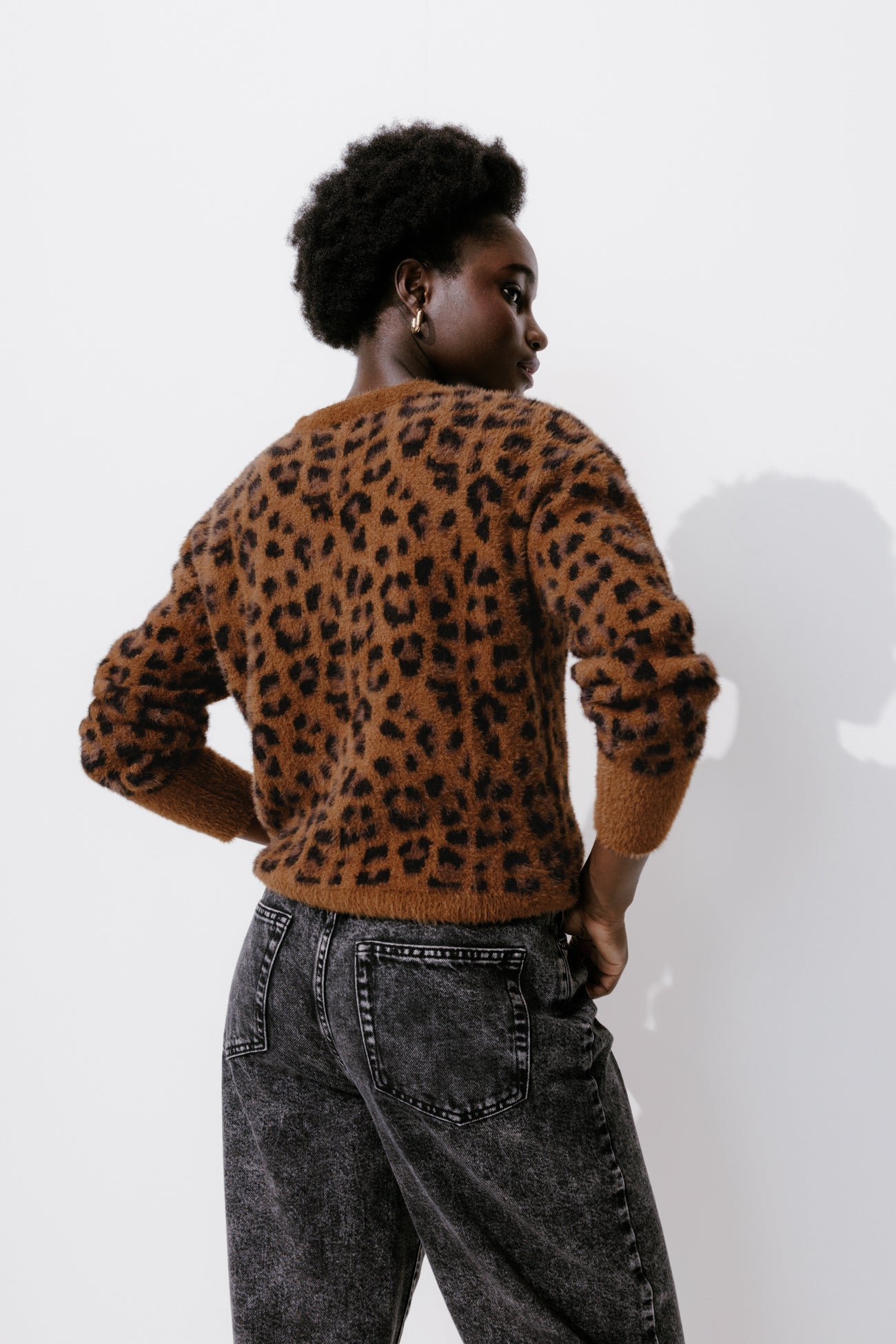 Leopard v-cardigan - Black print