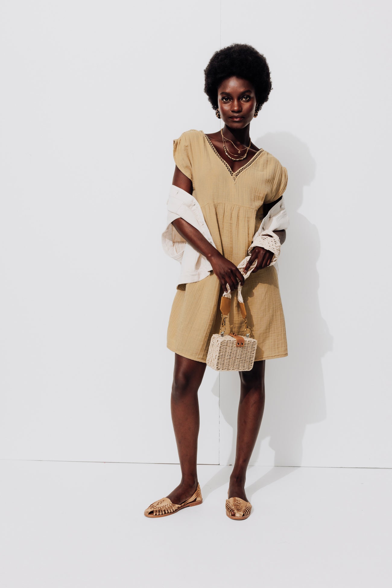 Cotton gauze dress - Sand