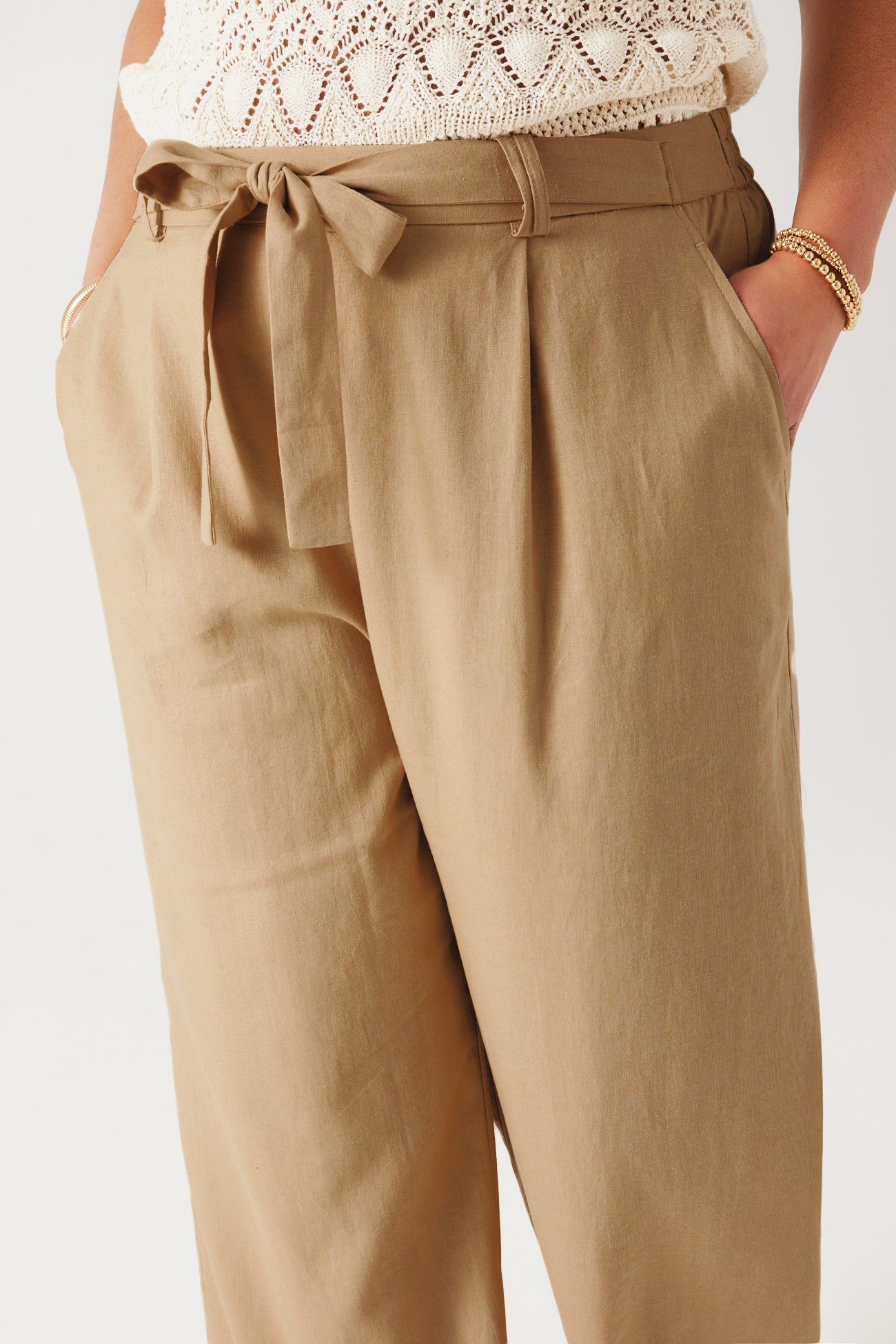 Wideleg linen blend trousers - Ecru