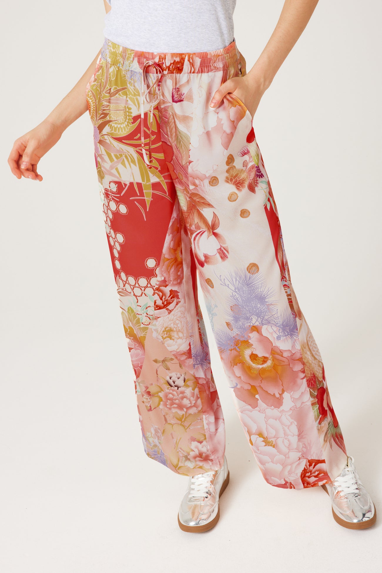 Wideleg satin trousers - Multicolour print