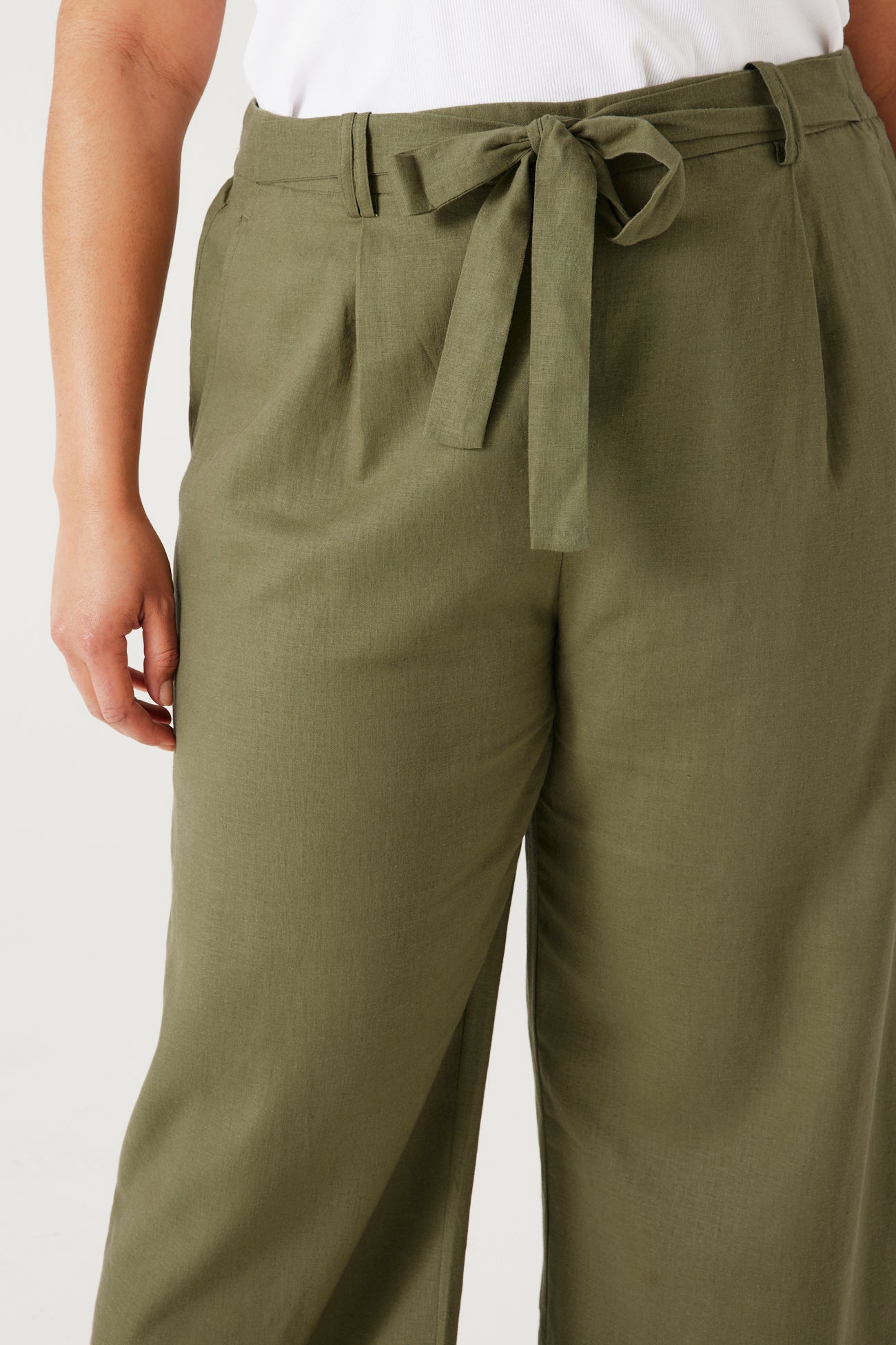 Wideleg linen blend trousers - Ecru