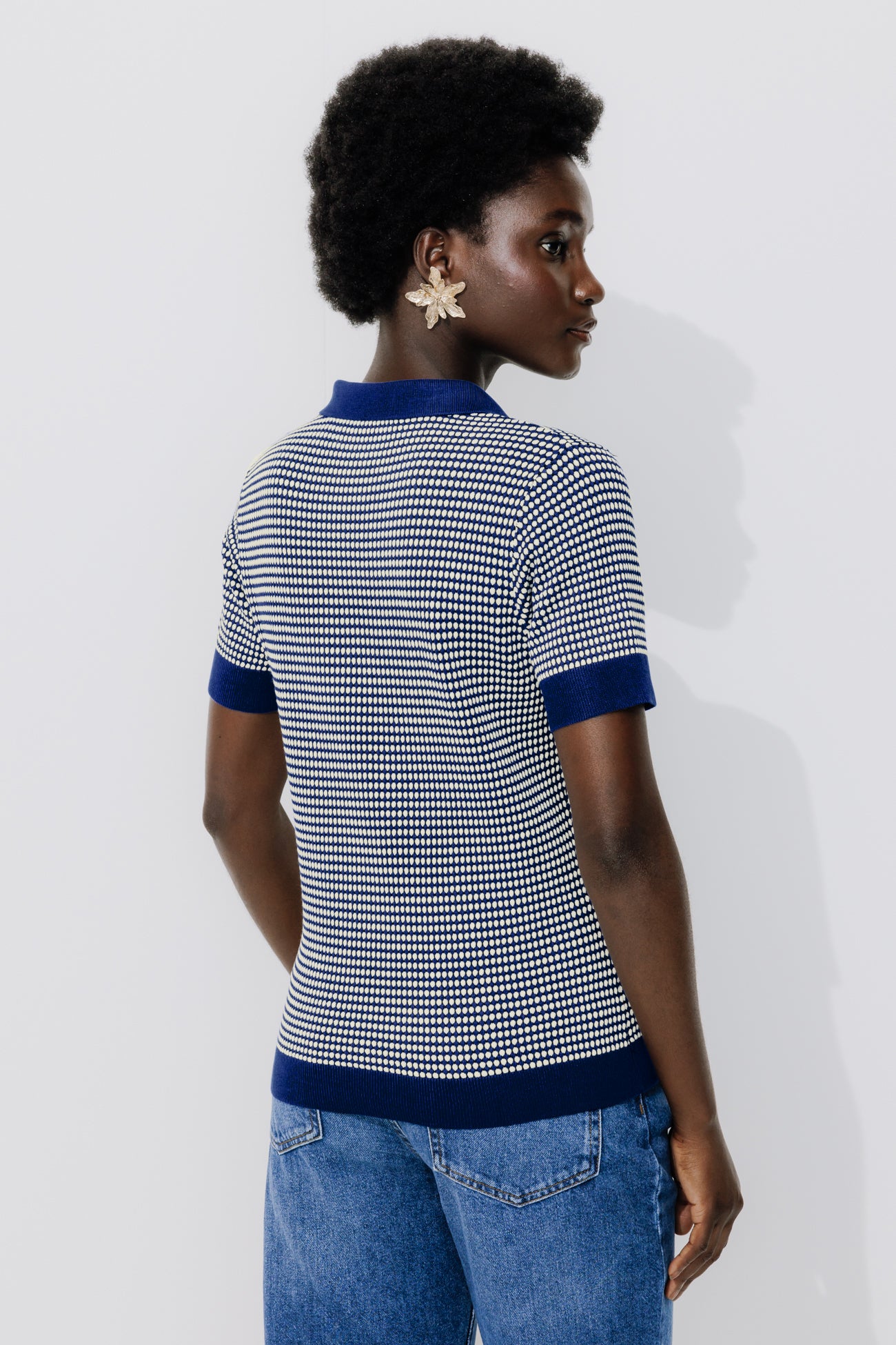 Jacquard-effect polo shirt - Blue print
