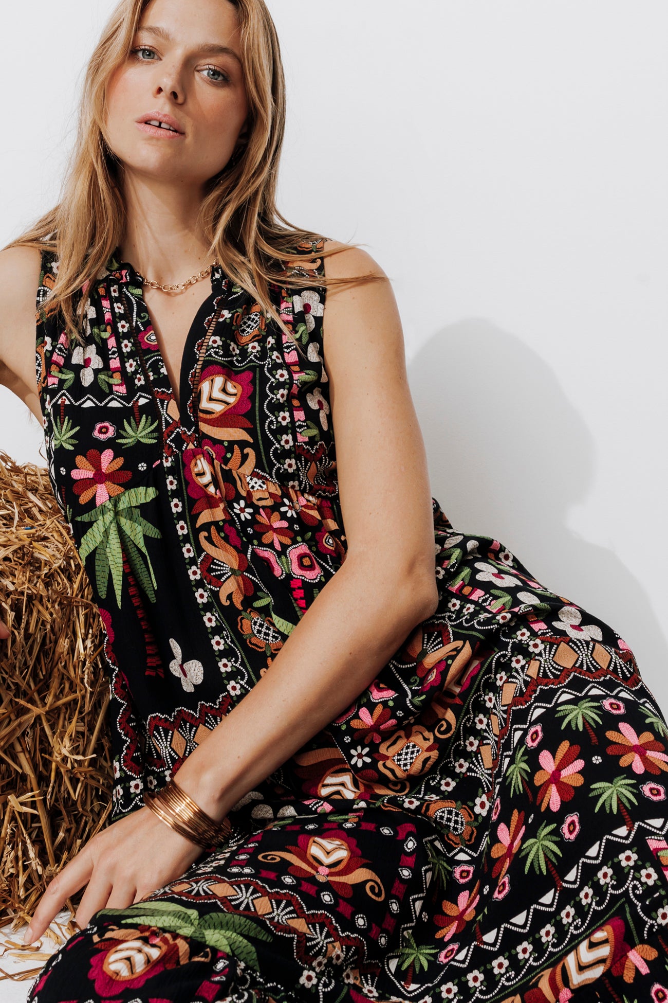 Long patterned dress - Black print