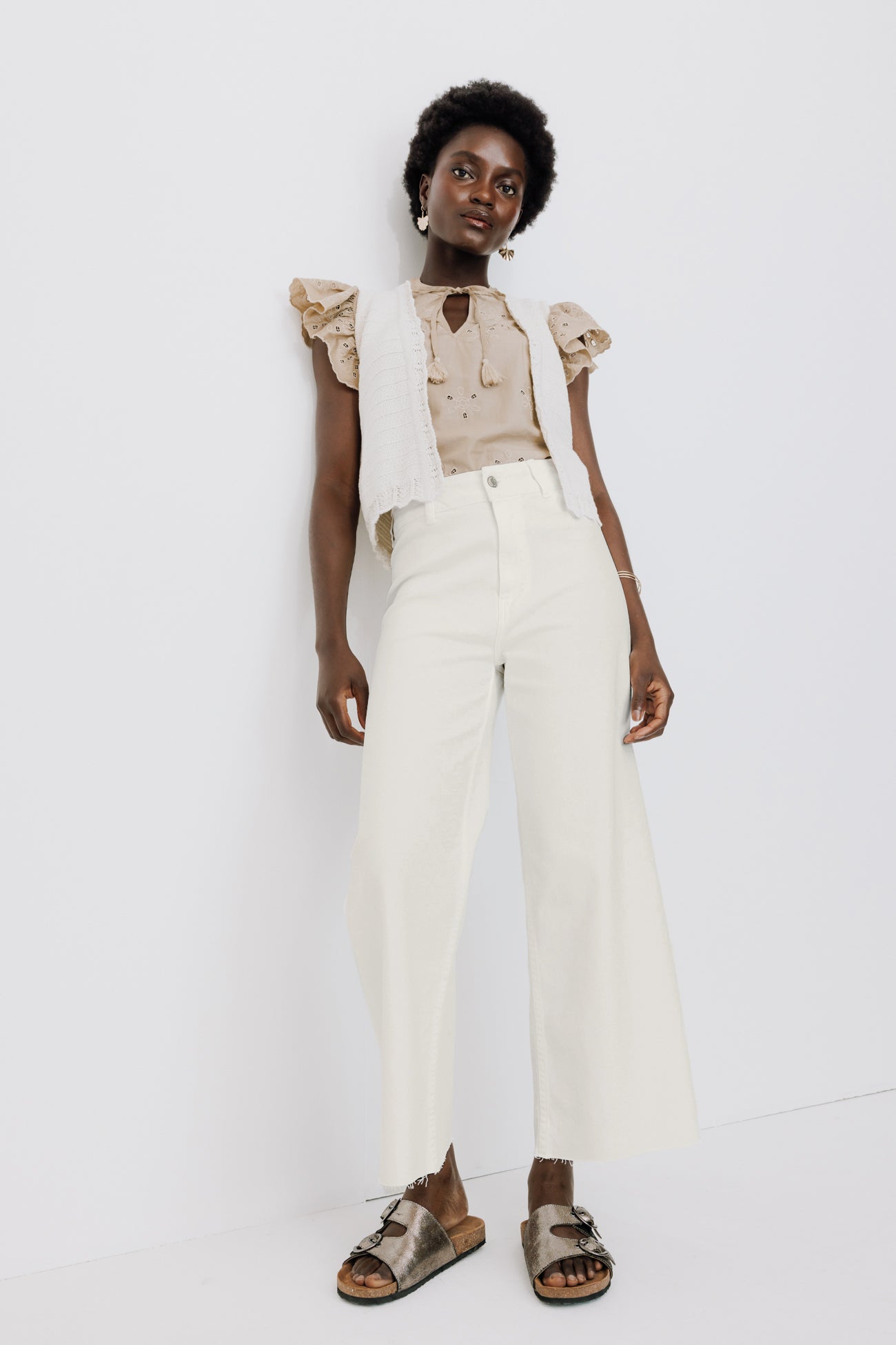 High-waist wideleg trousers - Beige