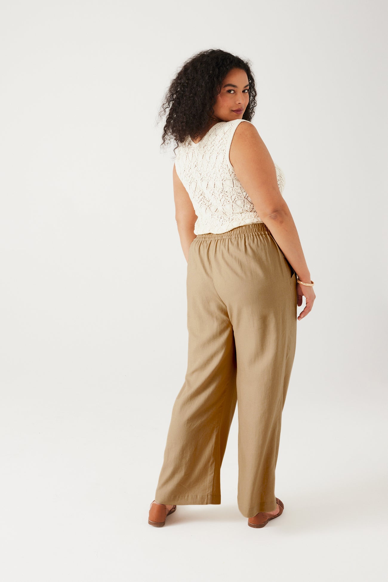 Wideleg linen blend trousers - Ecru
