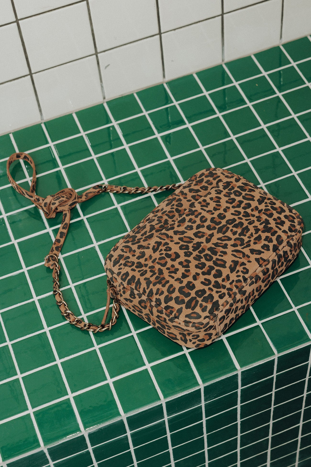 Leopardskin motif leather bag - Camel