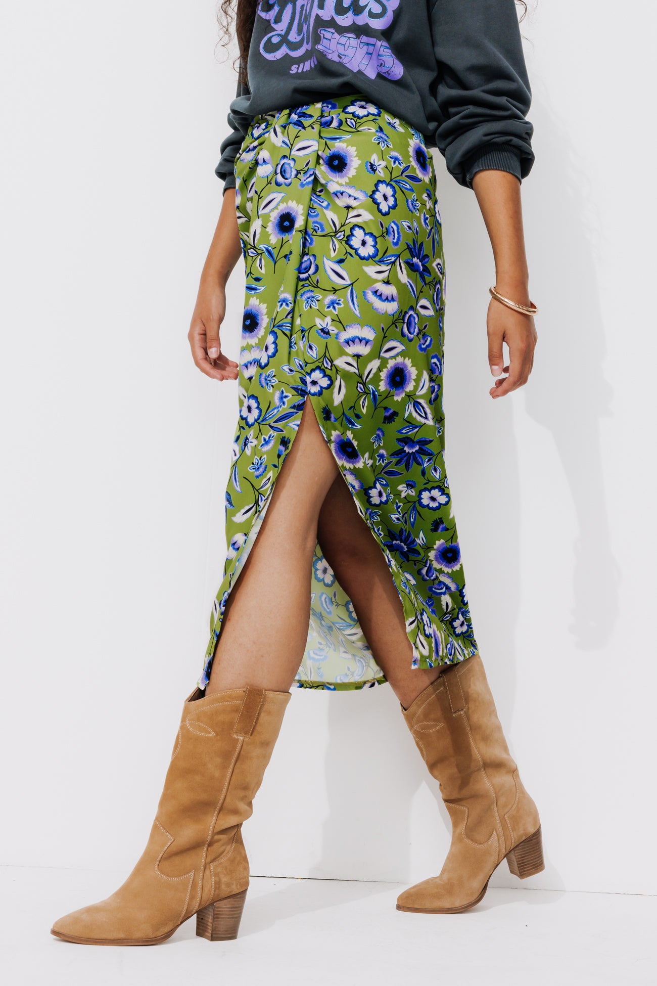 Midi draped skirt - Multicolour print