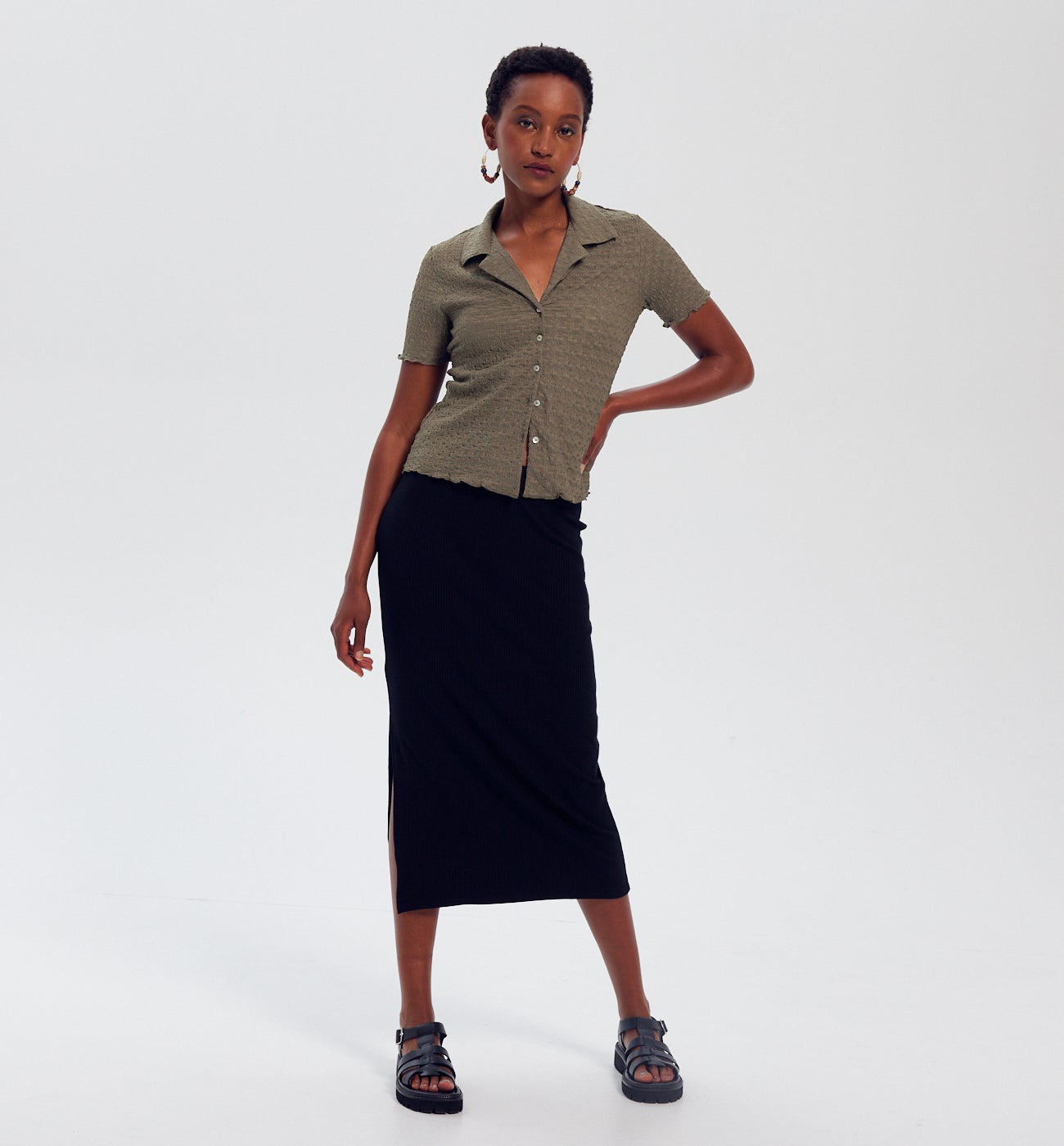 Textured stretch shirt - Khaki