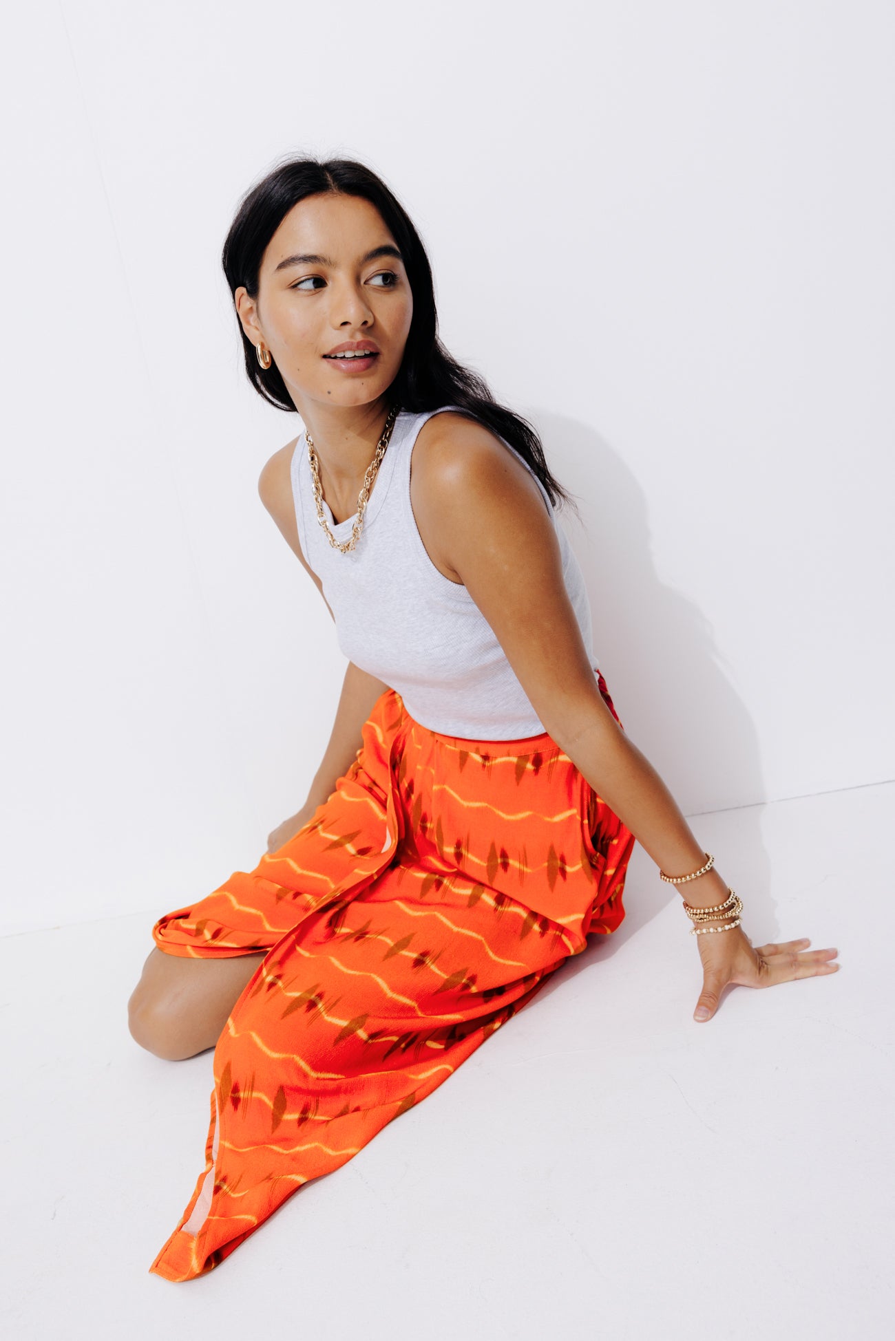 Long patterned skirt - Red print