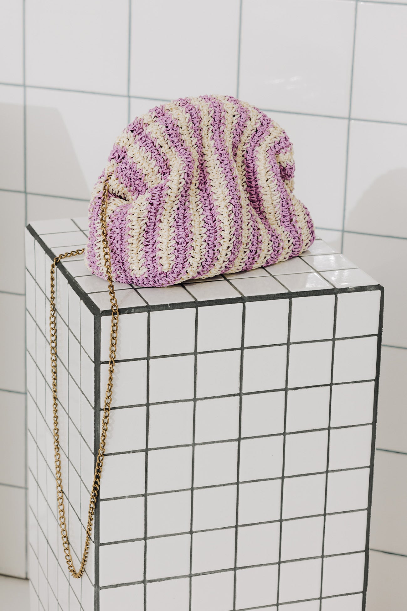 Woven striped bag - Light violet print