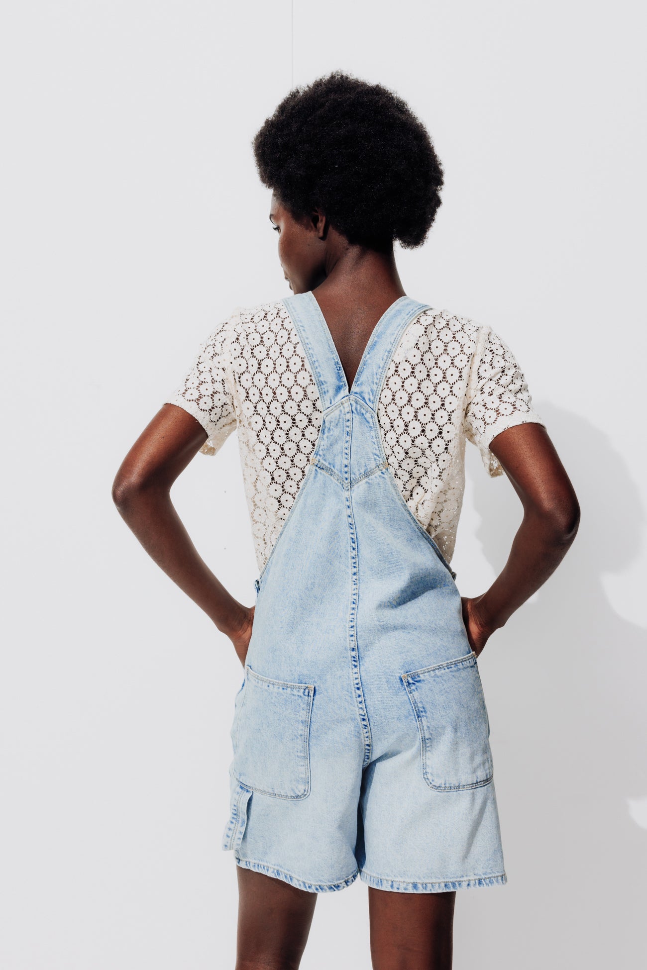 Denim shorts dungarees - Ultra faded denim