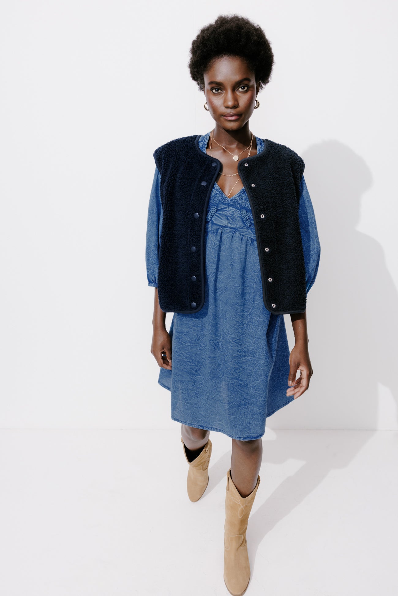 Canvas babydoll dress - Blue