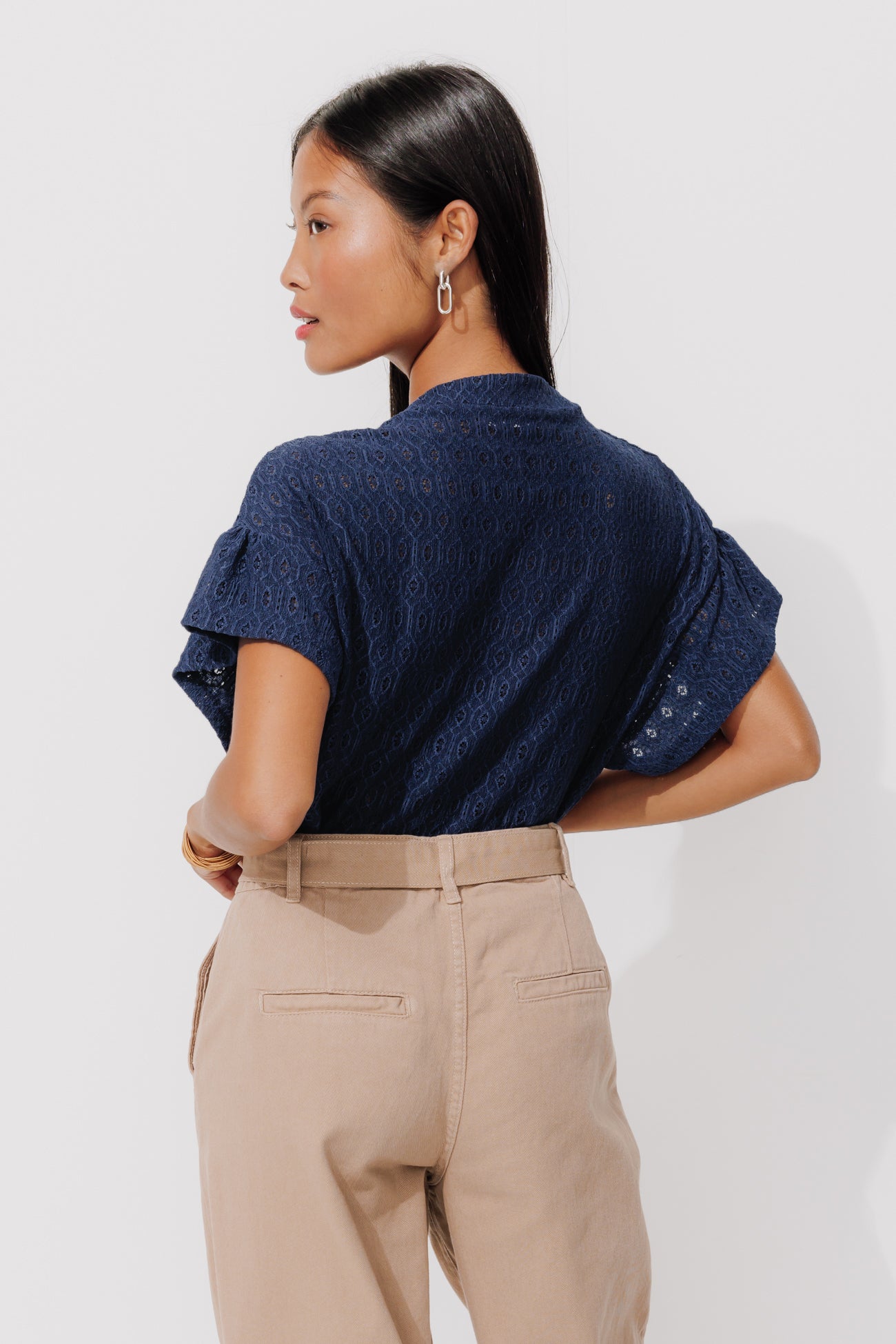 Lace effect openwork top - Red stripes