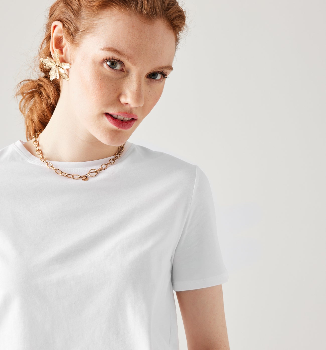 Plain short-sleeved top - White