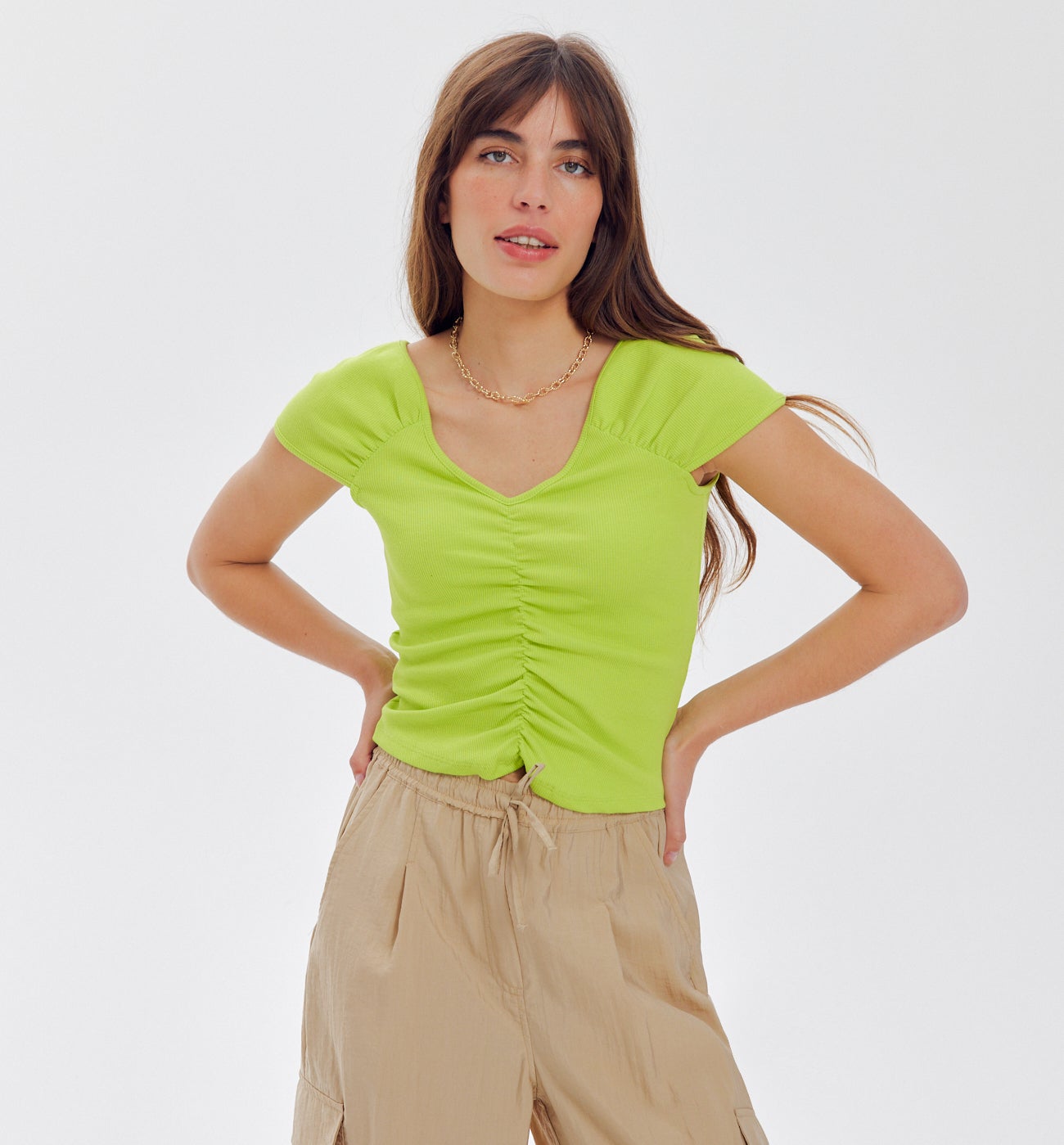 Ribbed jersey top - Turquoise