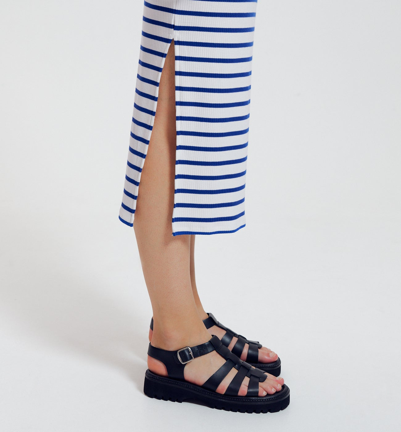 Ribbed jersey skirt - Navy blue stripes