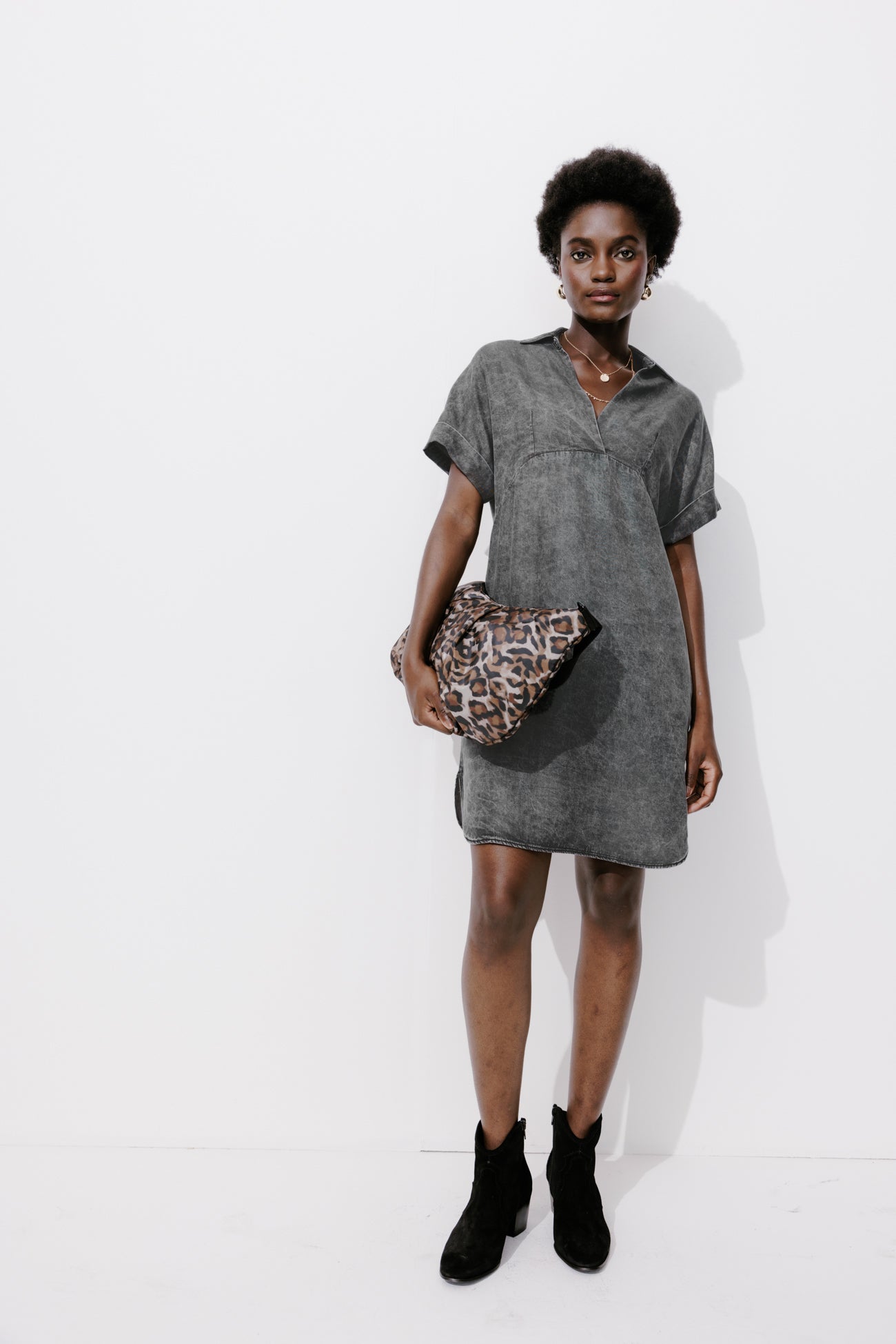 Ecodesign tunic dress - Grey denim