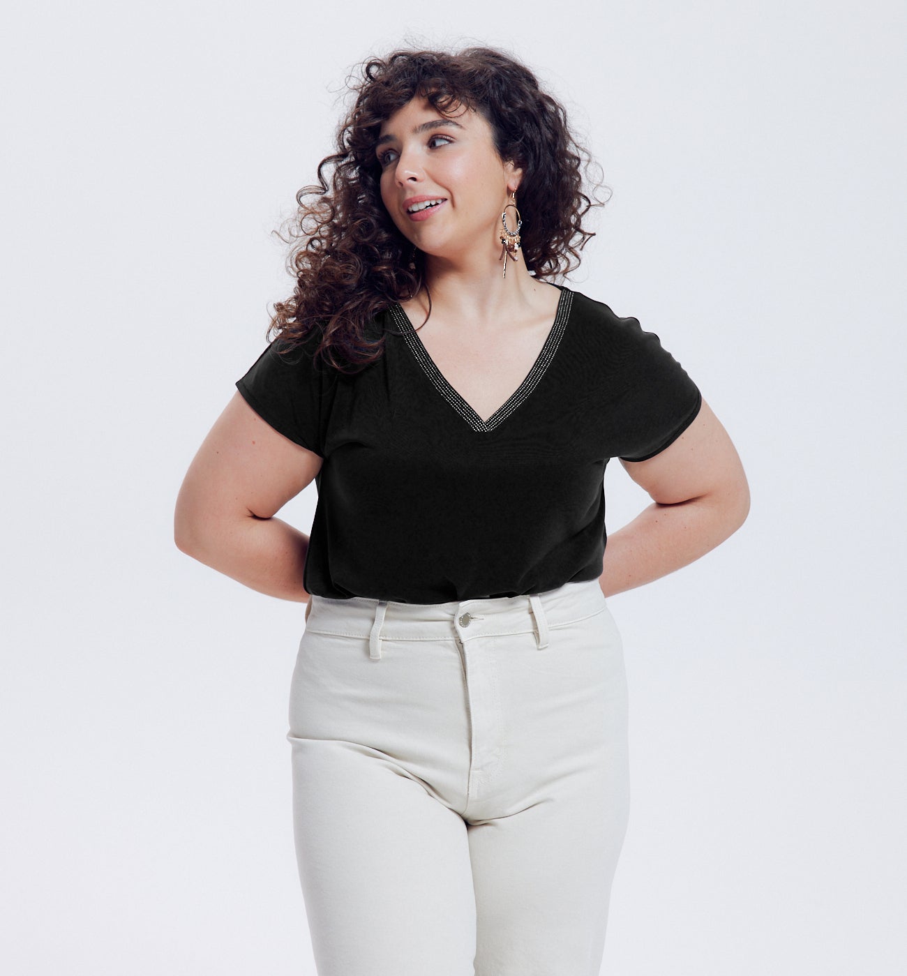 V-neck top with glitzy detail - Black