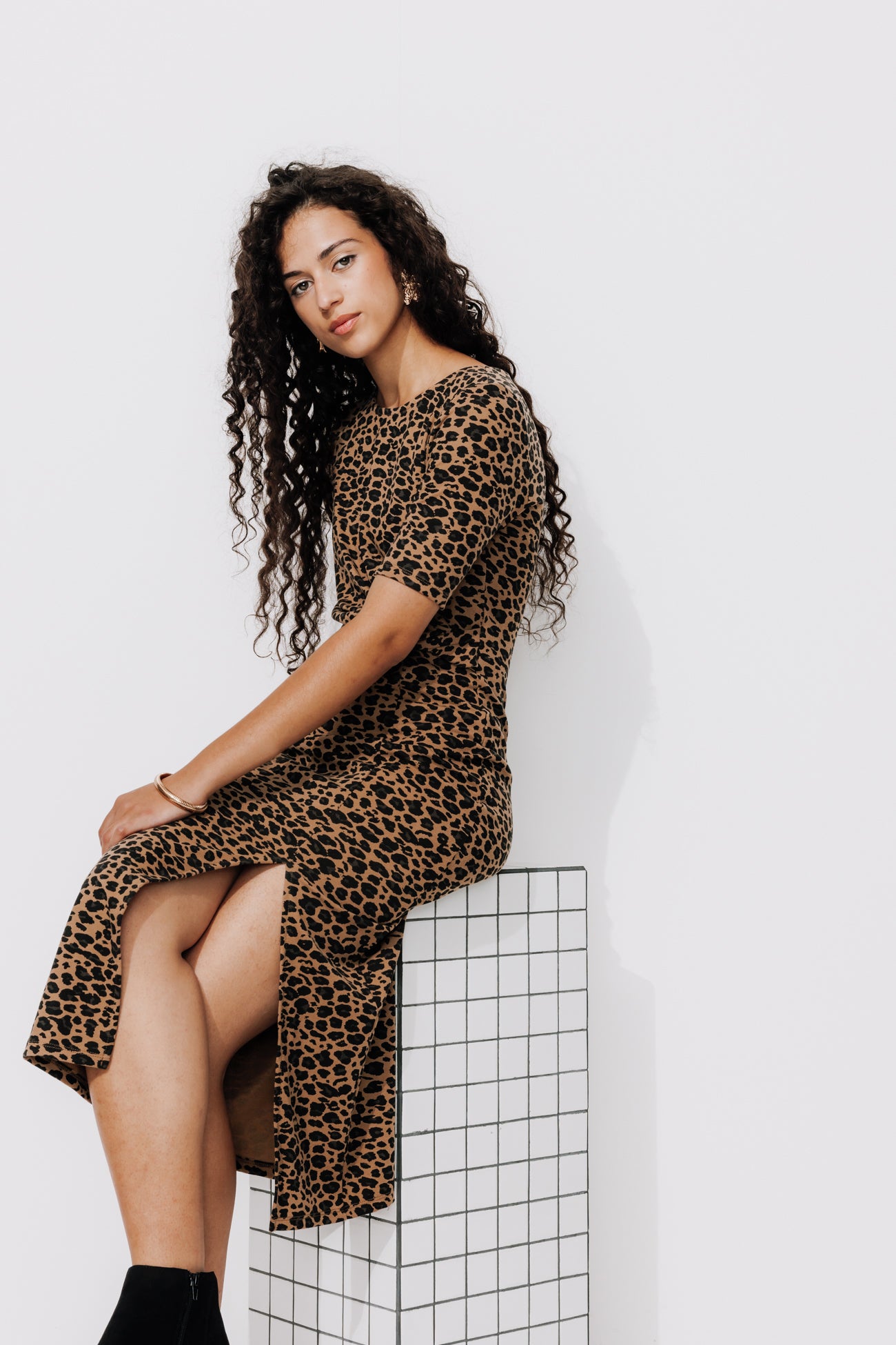 Plain midi draped dress - Multicolour print