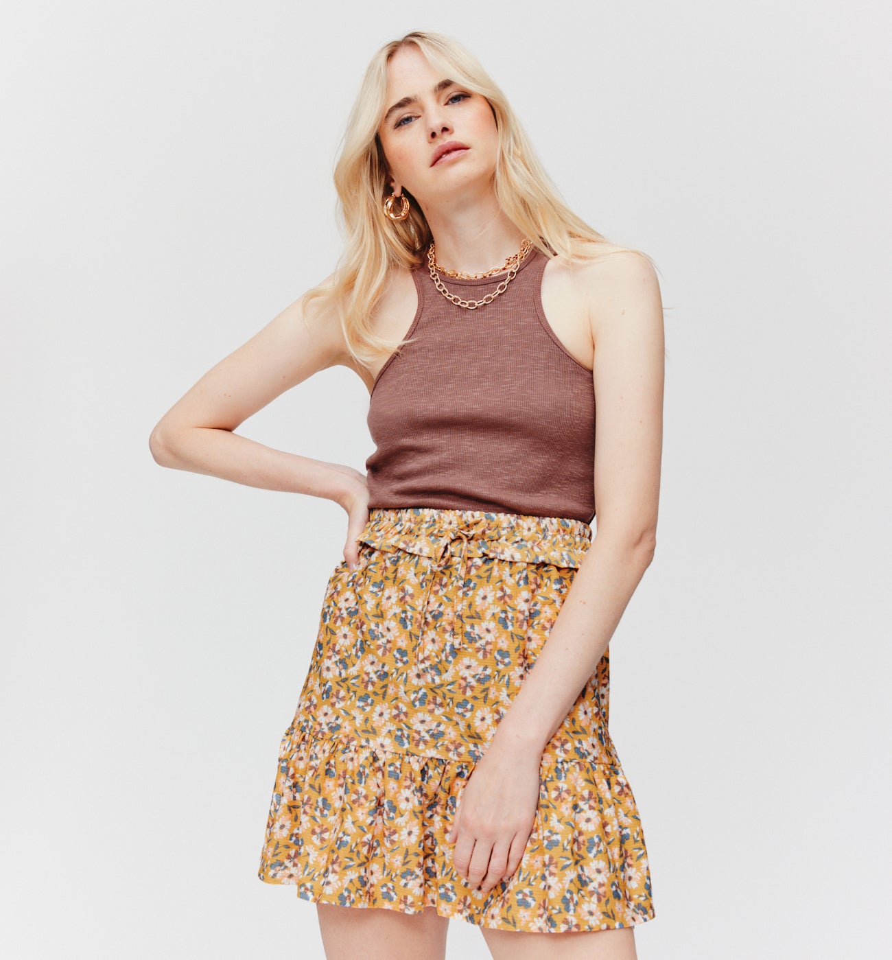 Frilly patterned skirt - Ochre print