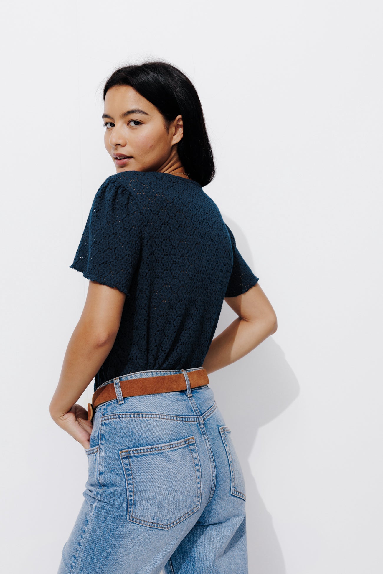 Lace effect top - Red stripes