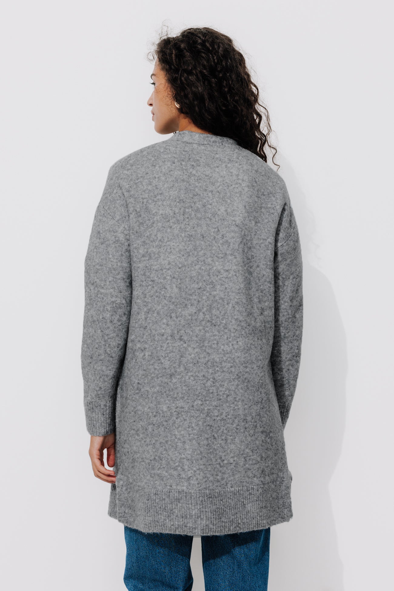 Long knit cardigan - Light grey