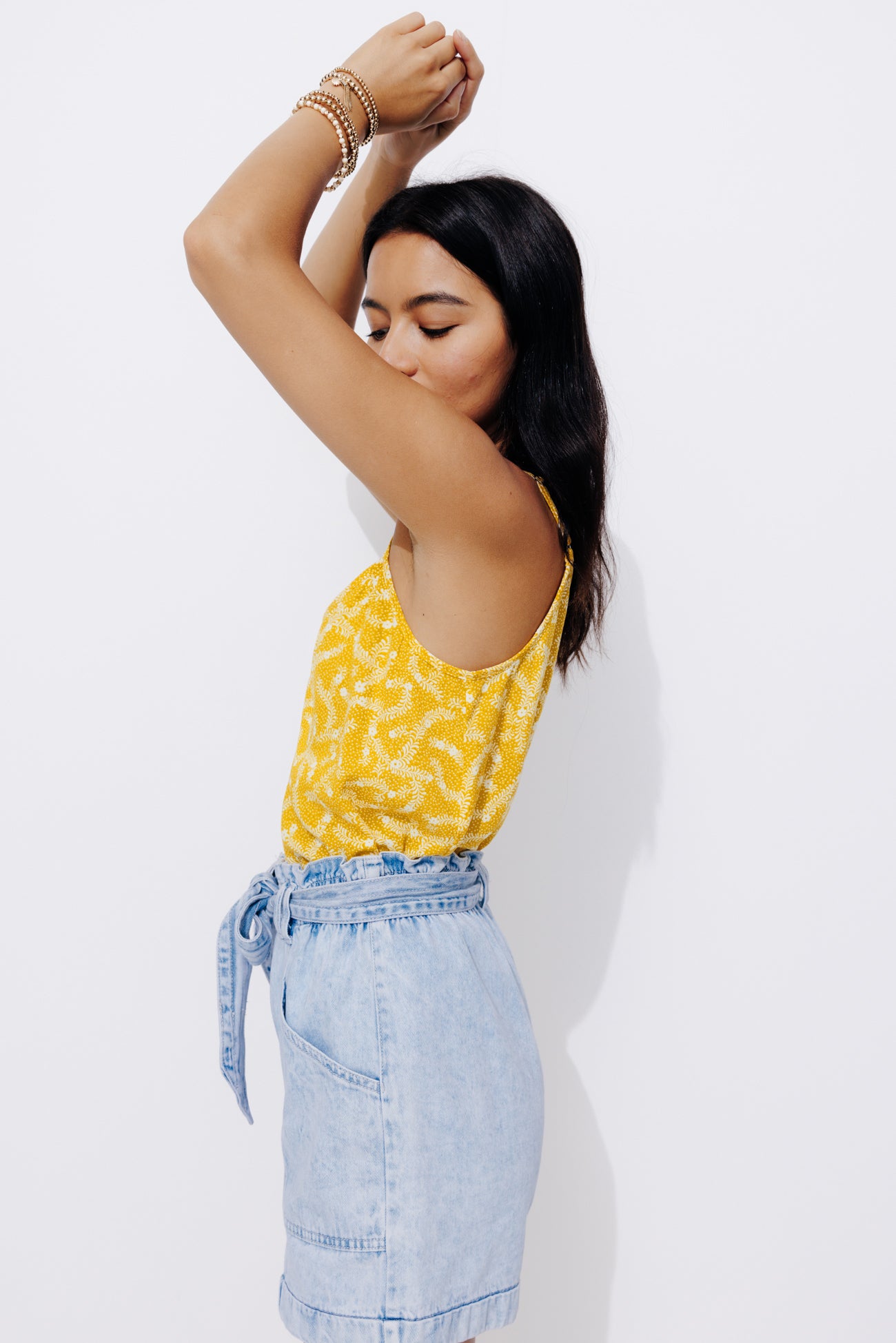 Patterned strappy top - Ochre print