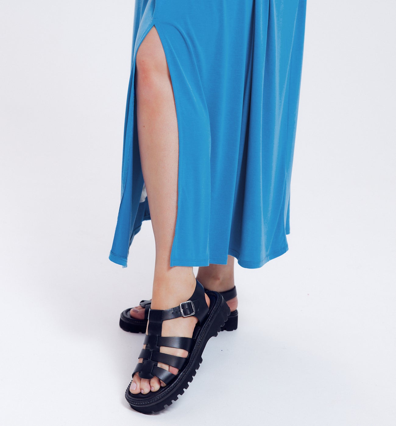 Long plain jersey dress - Cobalt