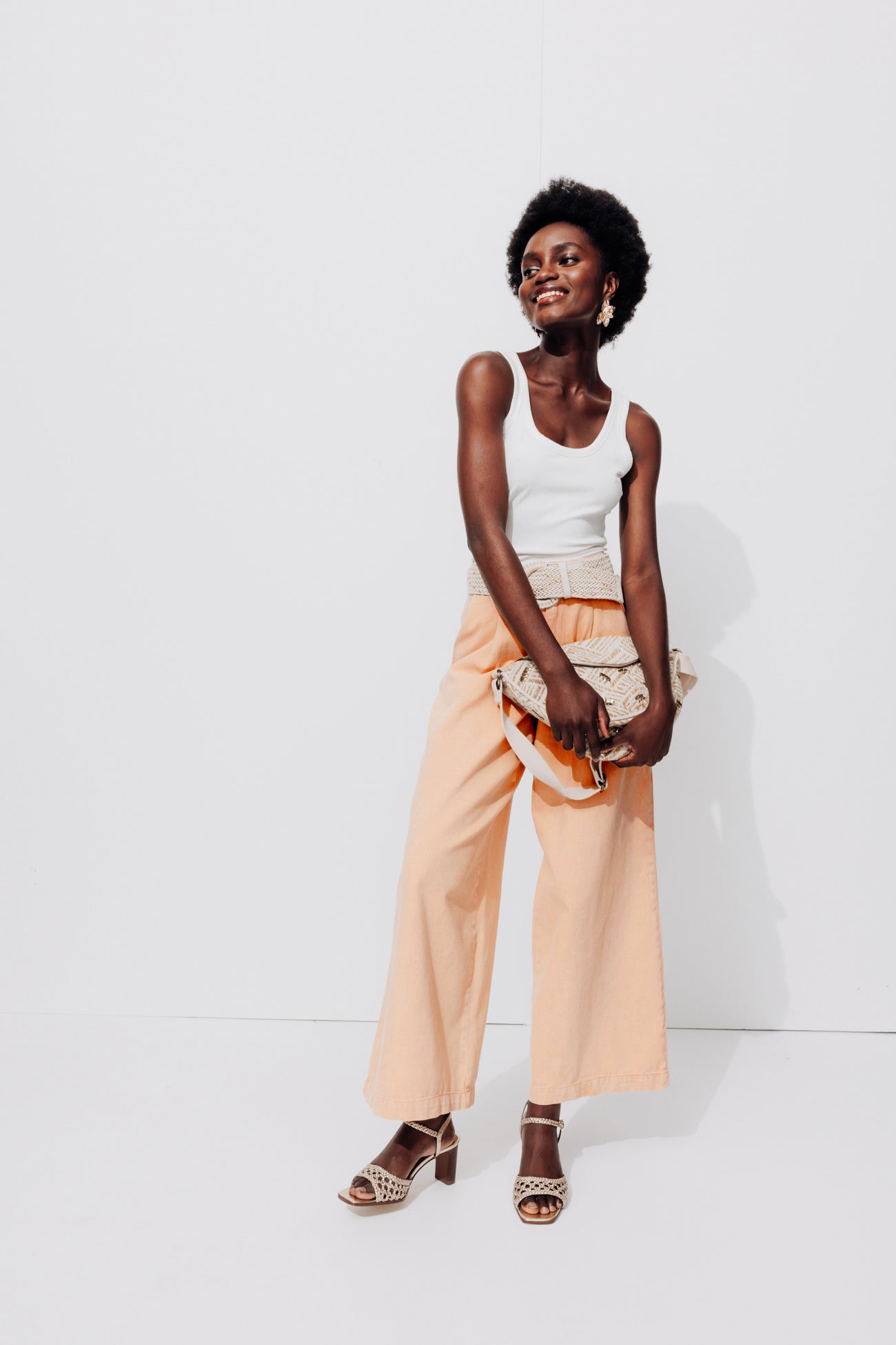Wideleg pleat trousers - Neon orange