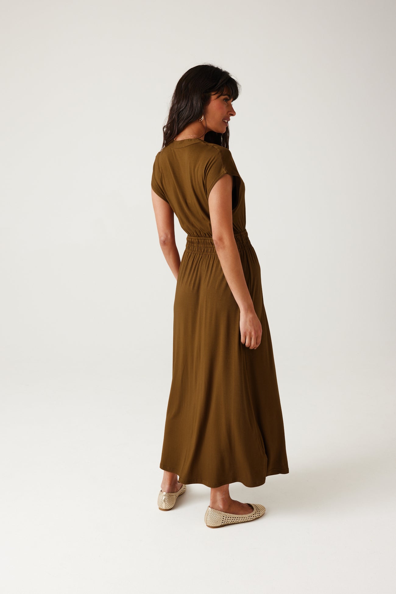 Mid-length jersey dress - Cognac