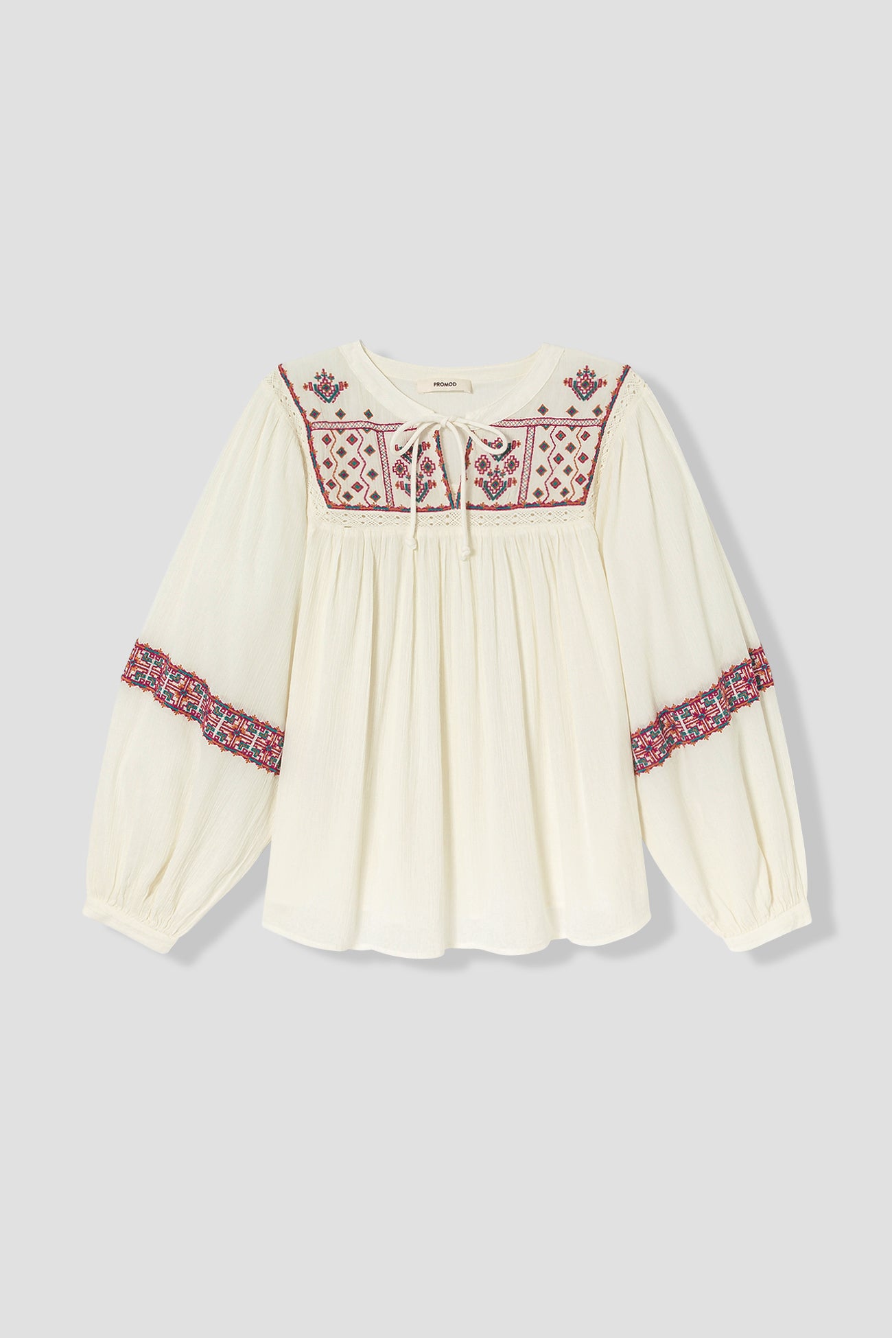 Folky embroidered blouse - Ecru print