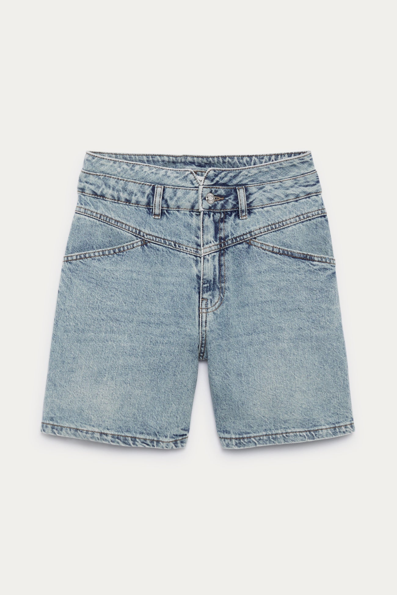 High-waist denim shorts - Ecru