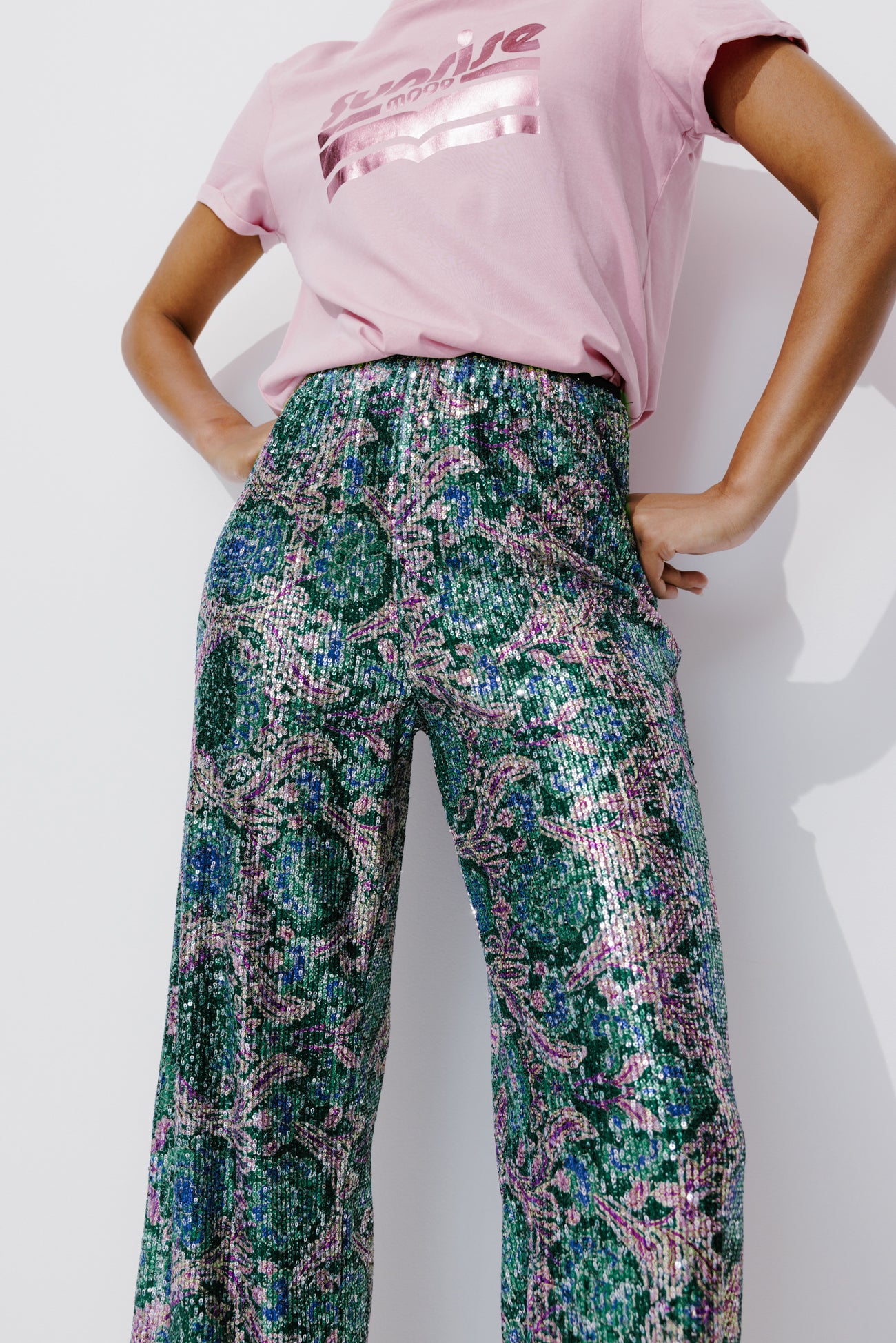 Glitzy wideleg trousers - Multicolour print