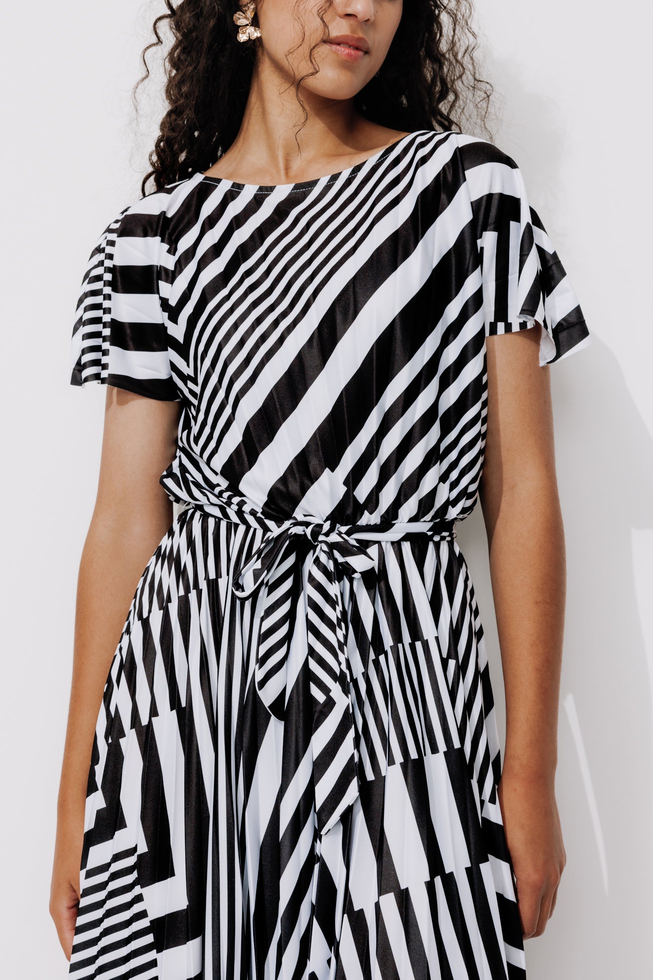 Pleated striped dress - Black stripes