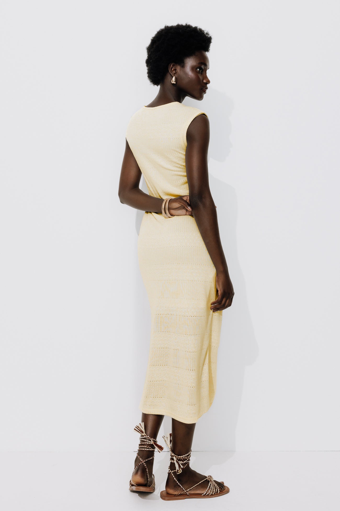 Long pointelle effect dress - Beige
