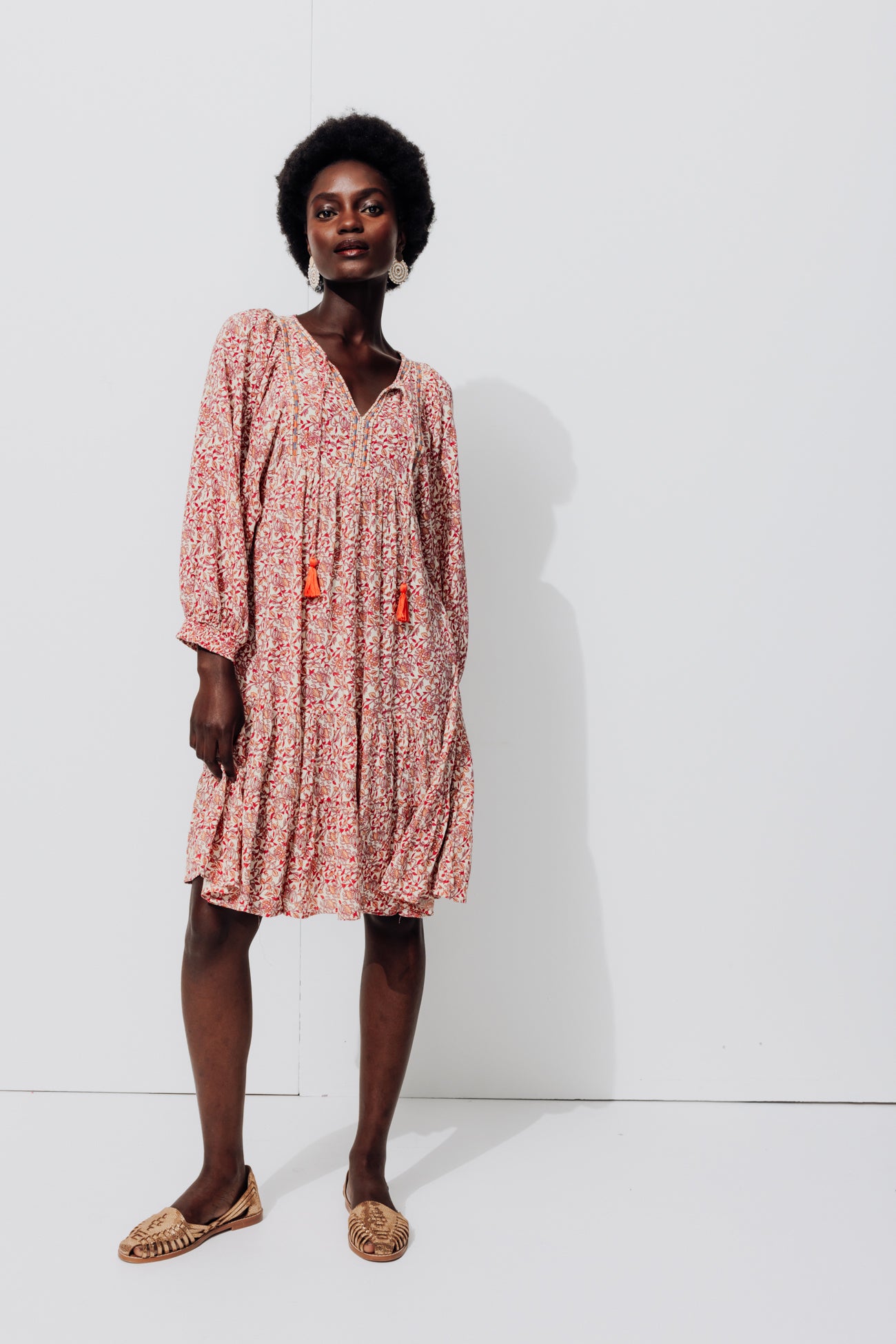 Short patterned dress - Ecru print