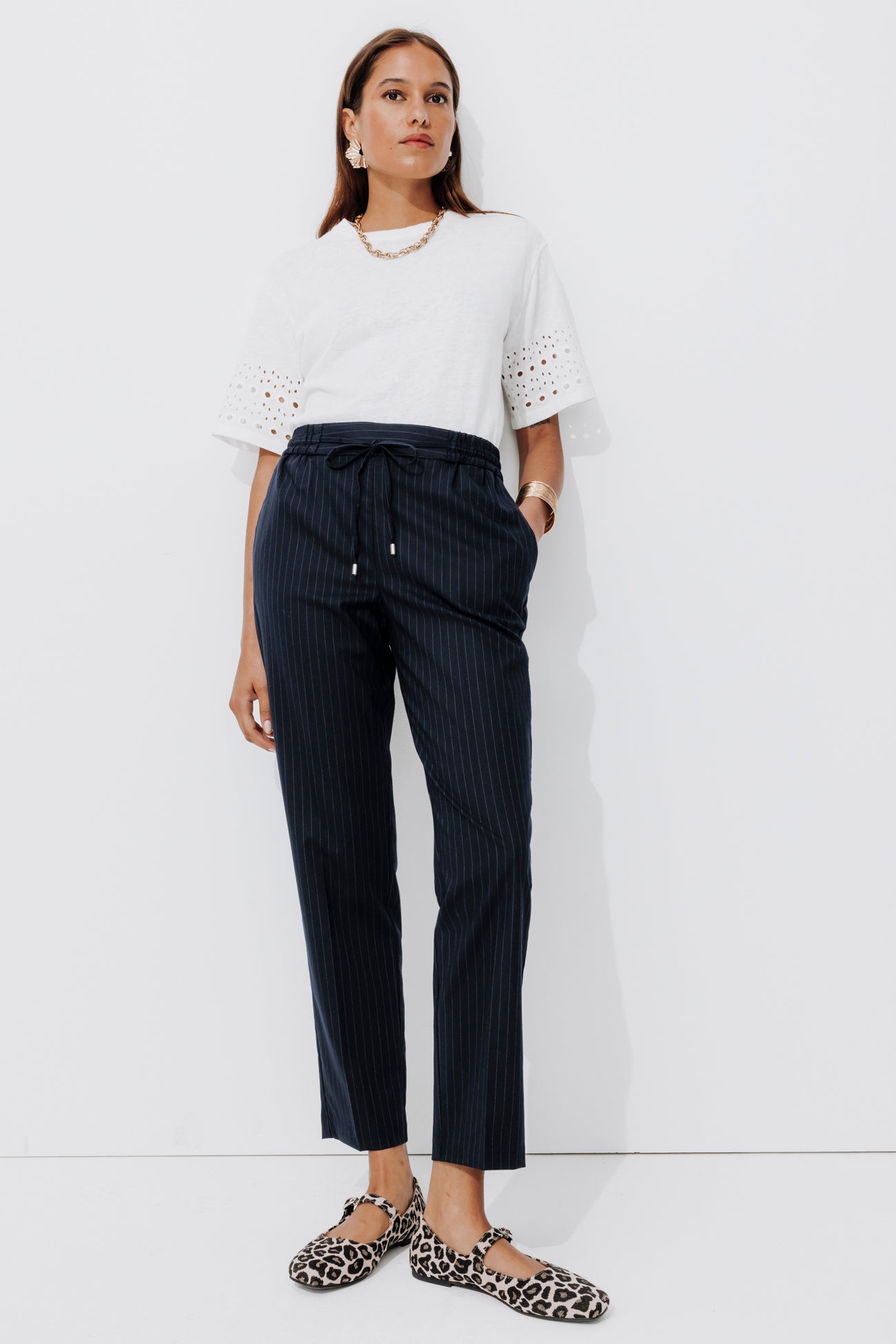 Checked jogging trousers - Navy blue stripes
