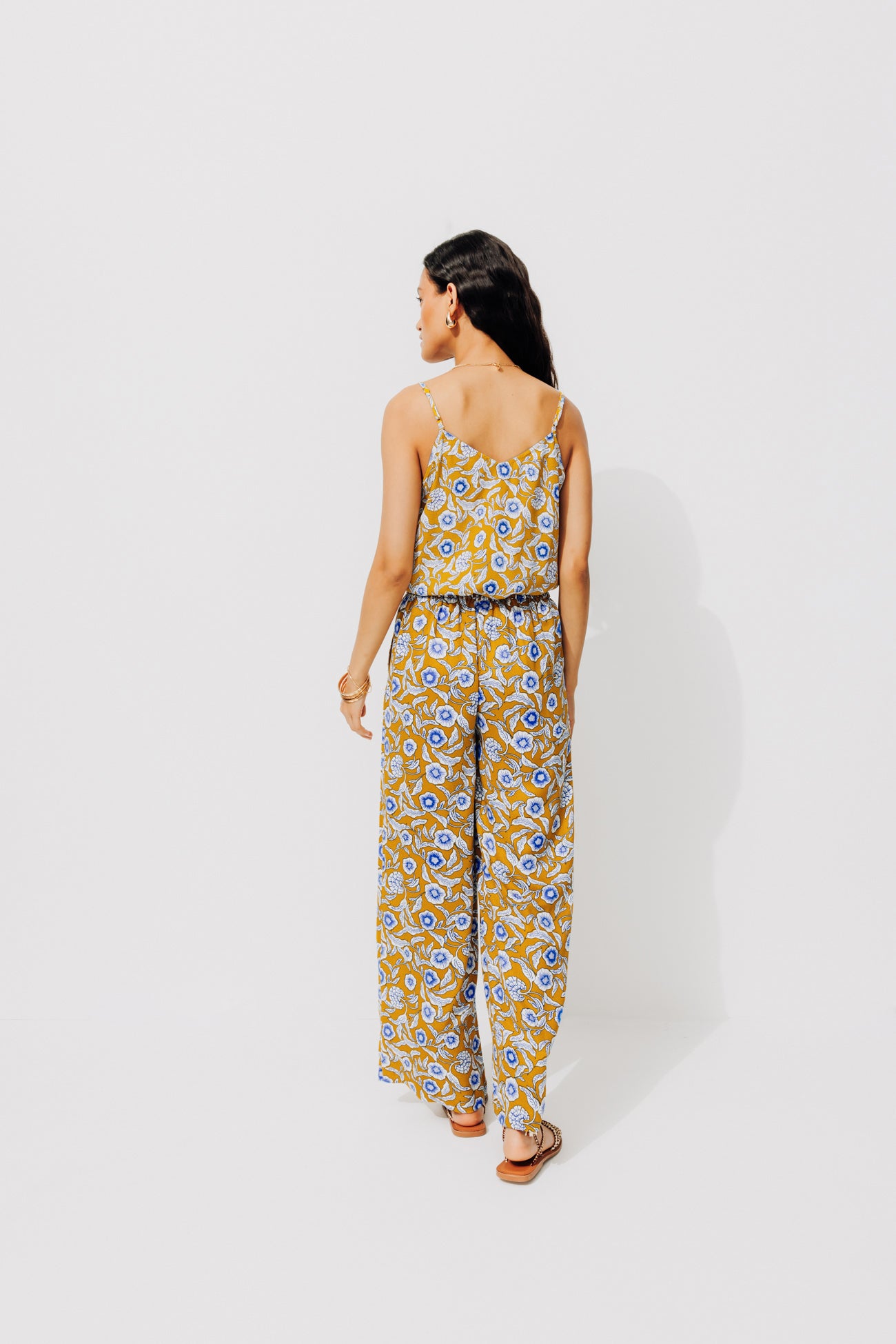 High-waist wideleg trousers - Ochre print