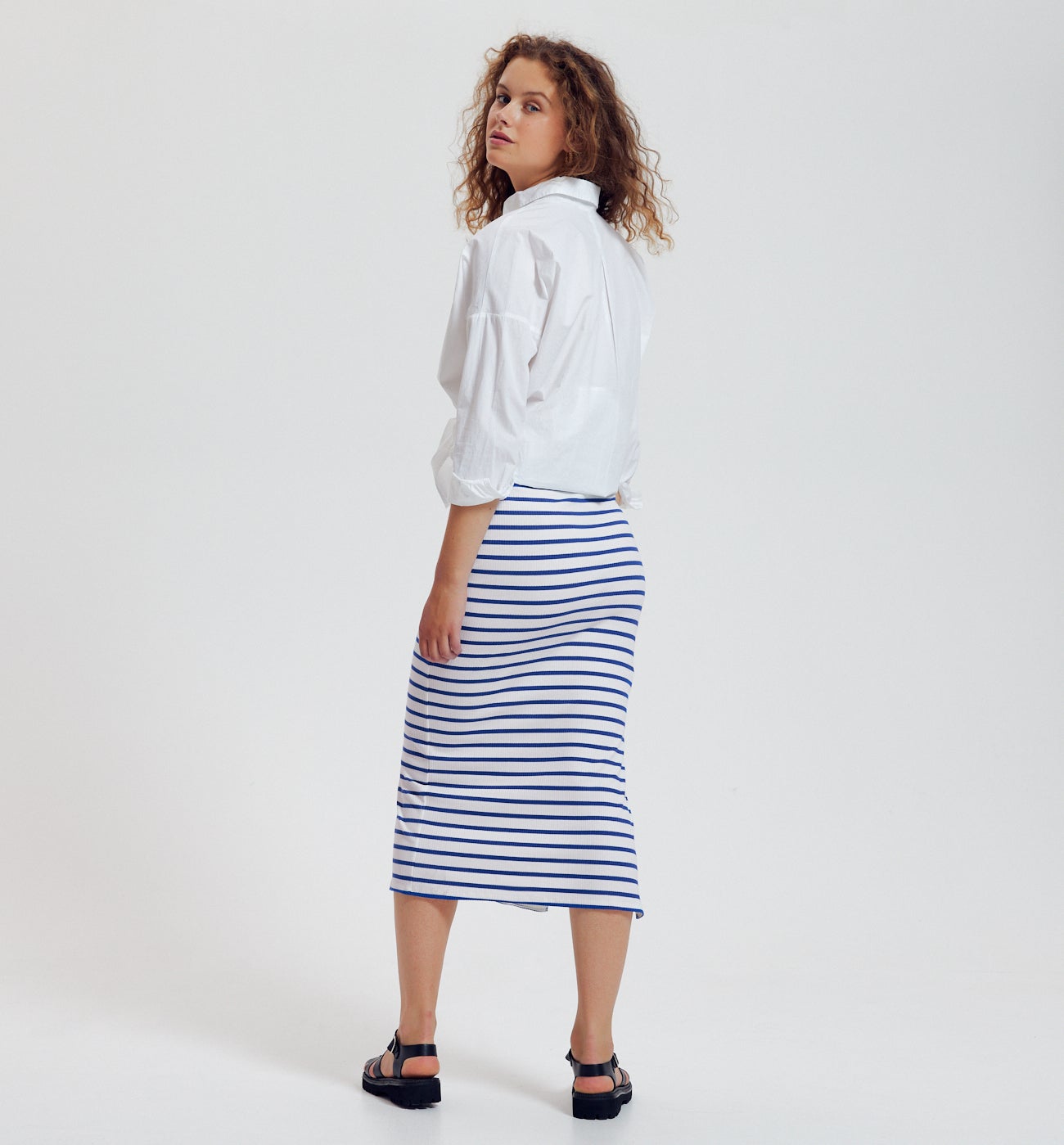 Ribbed jersey skirt - Navy blue stripes