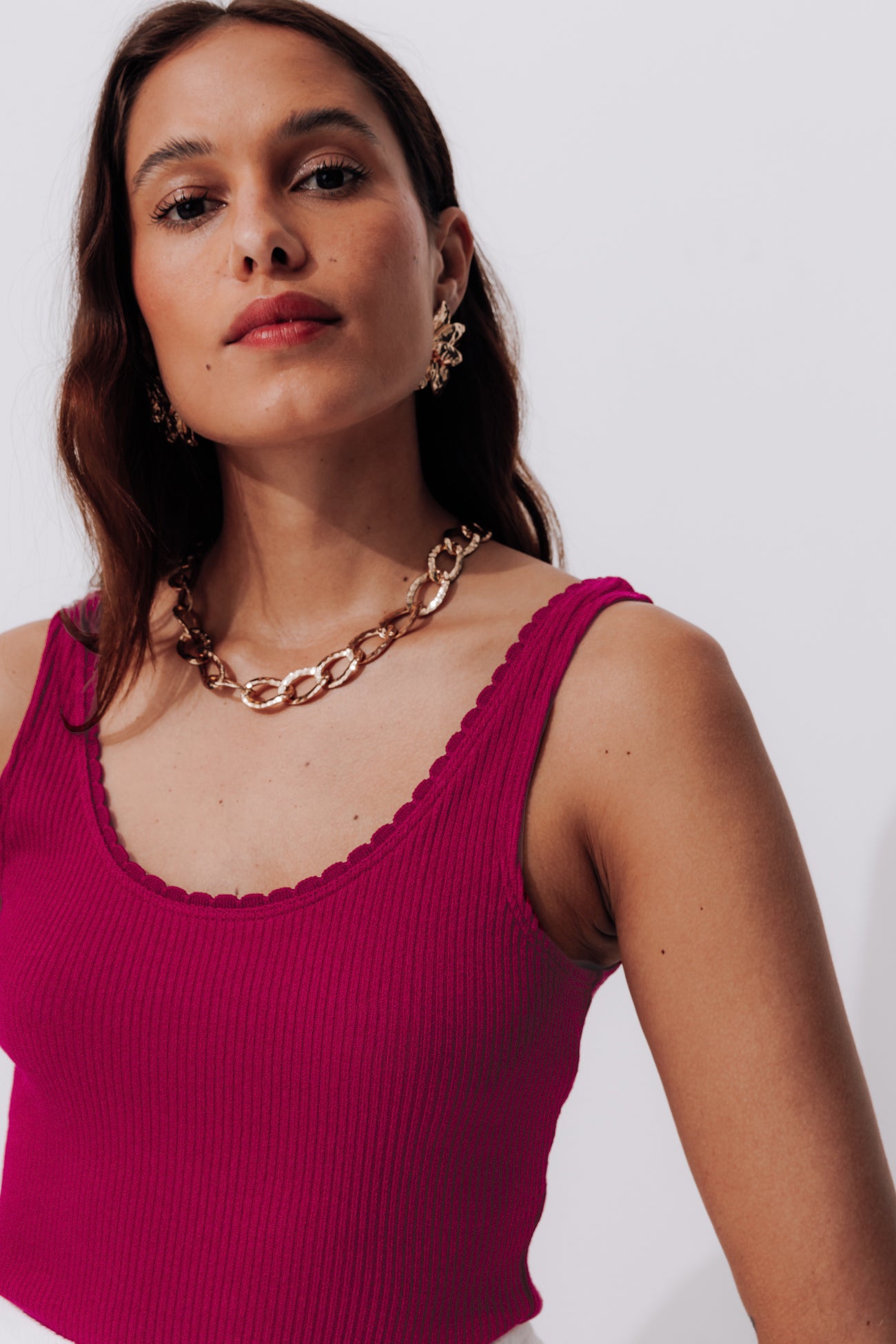 Plain ribbed sleeveless top - Bordeaux red