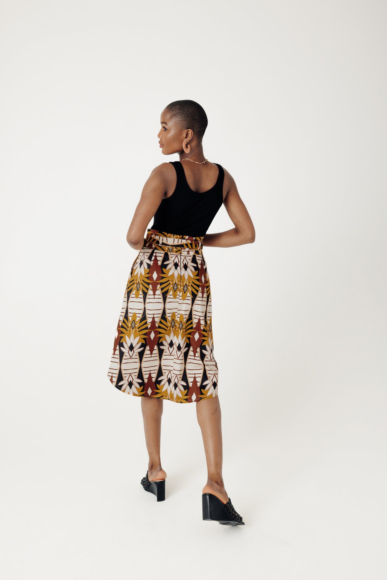 Midi paperbag skirt - Ecru print