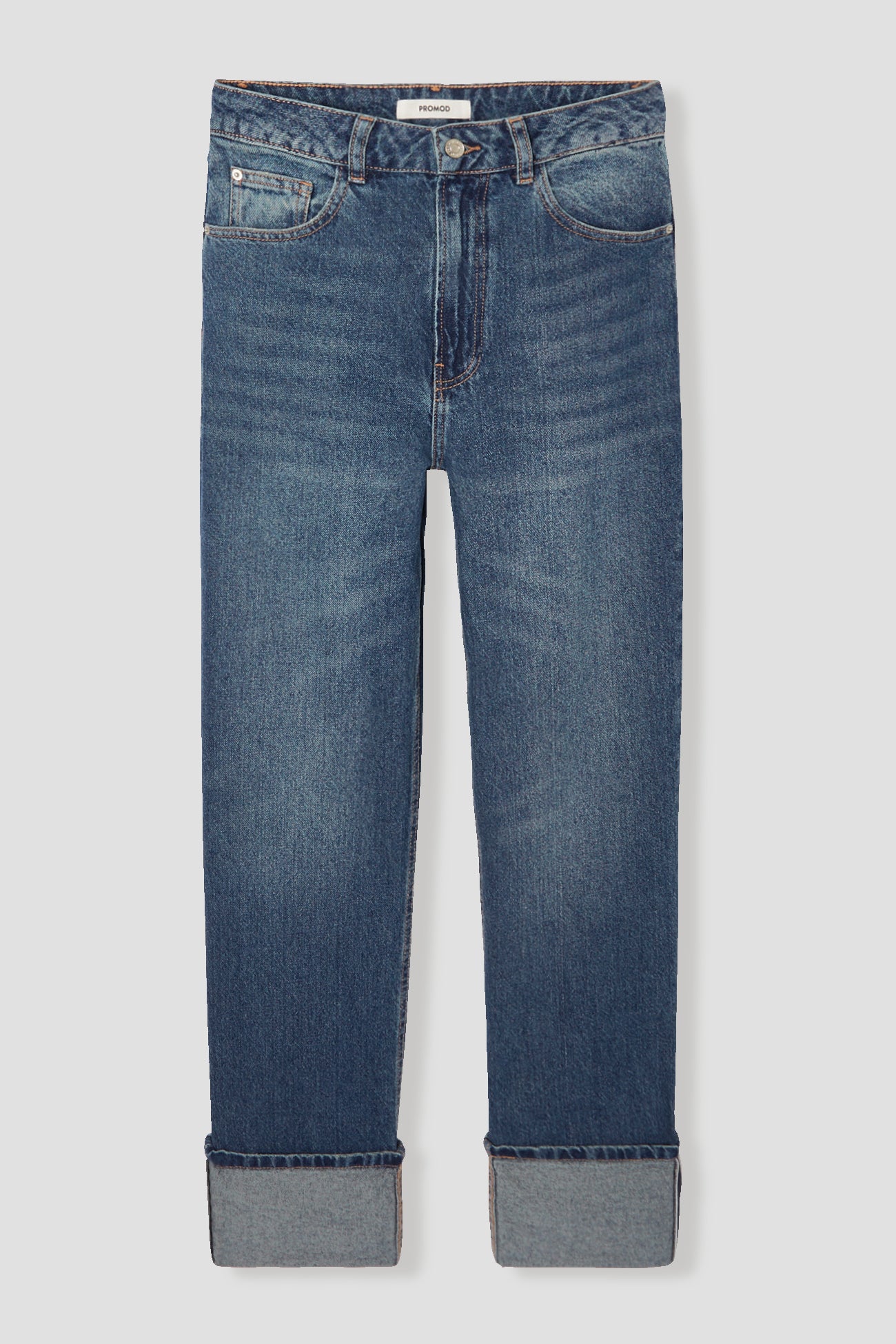 High-waist straight-leg jeans - Medium denim