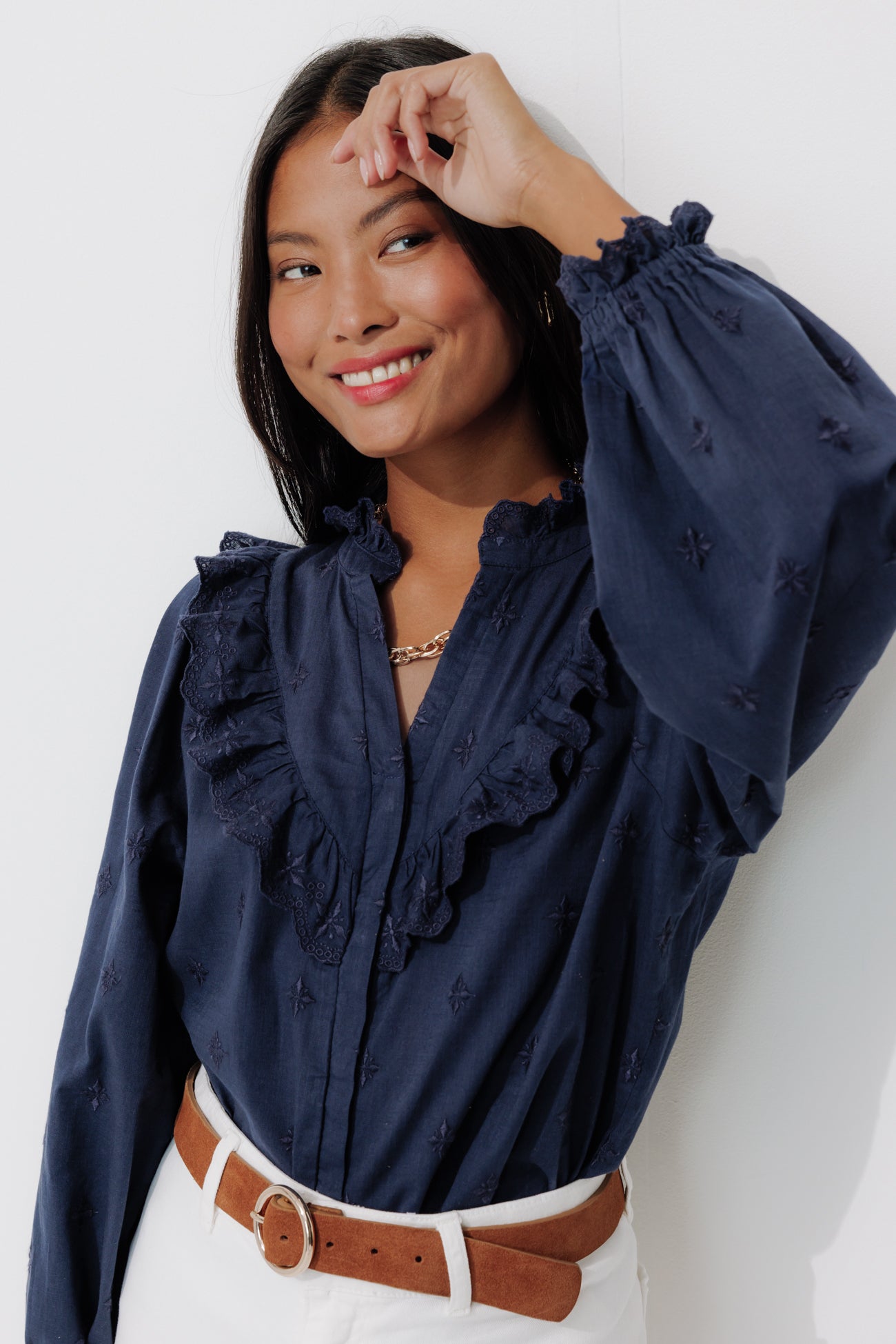 Embroidered cotton shirt - Ecru