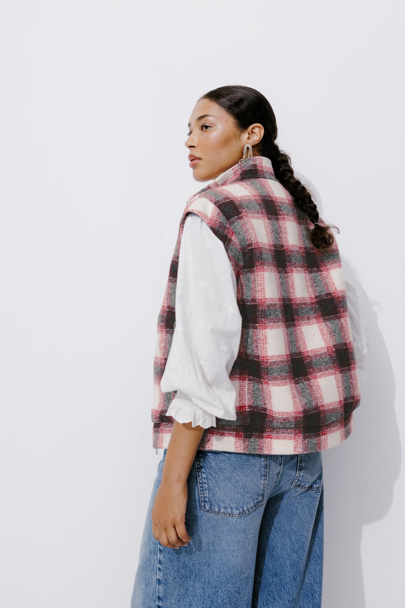 Sleeveless checked jacket - Black print