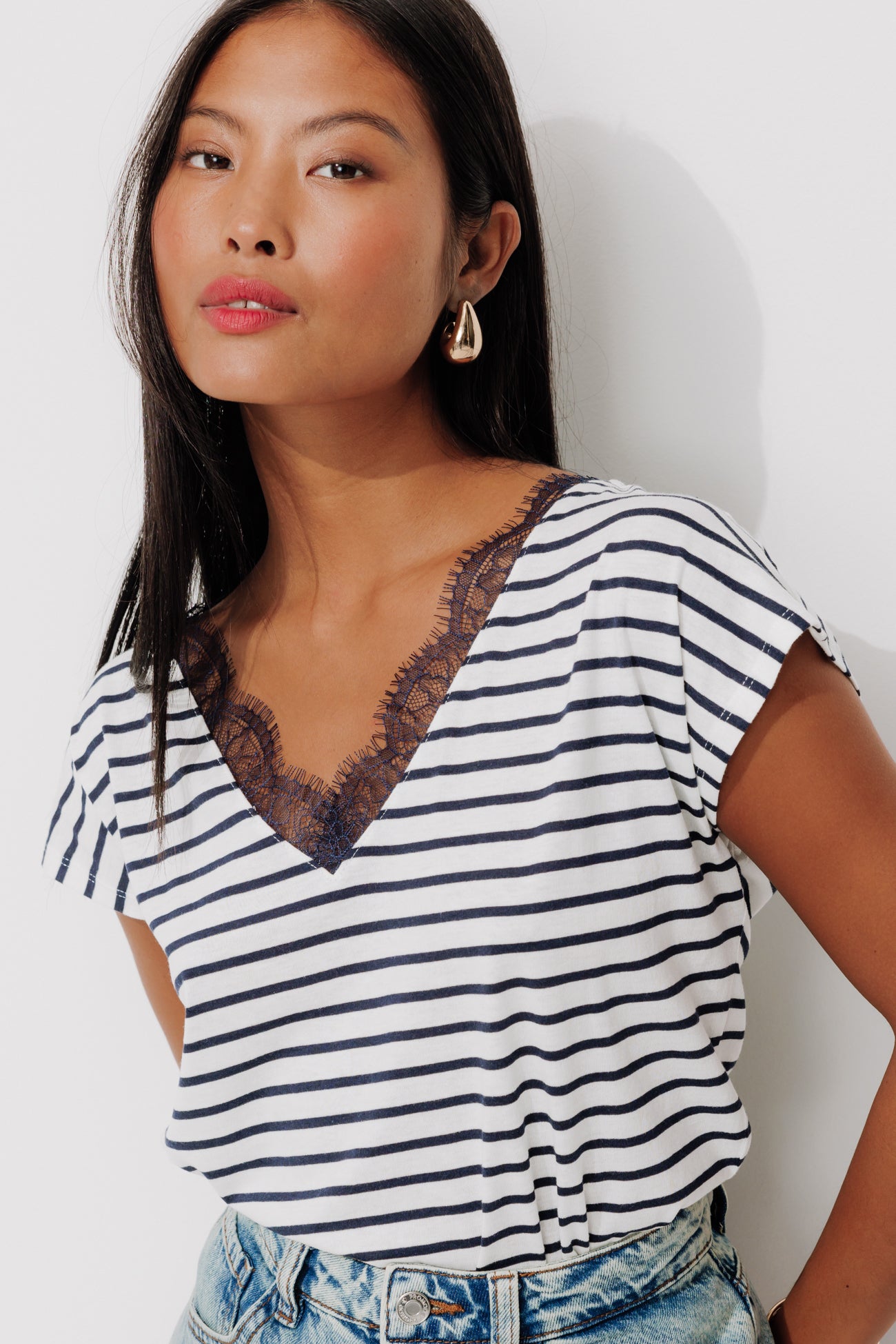 Lace detail t-shirt - Khaki