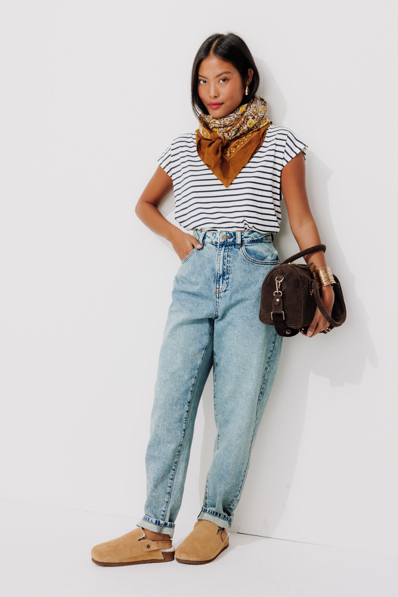 Lace detail t-shirt - Navy blue stripes