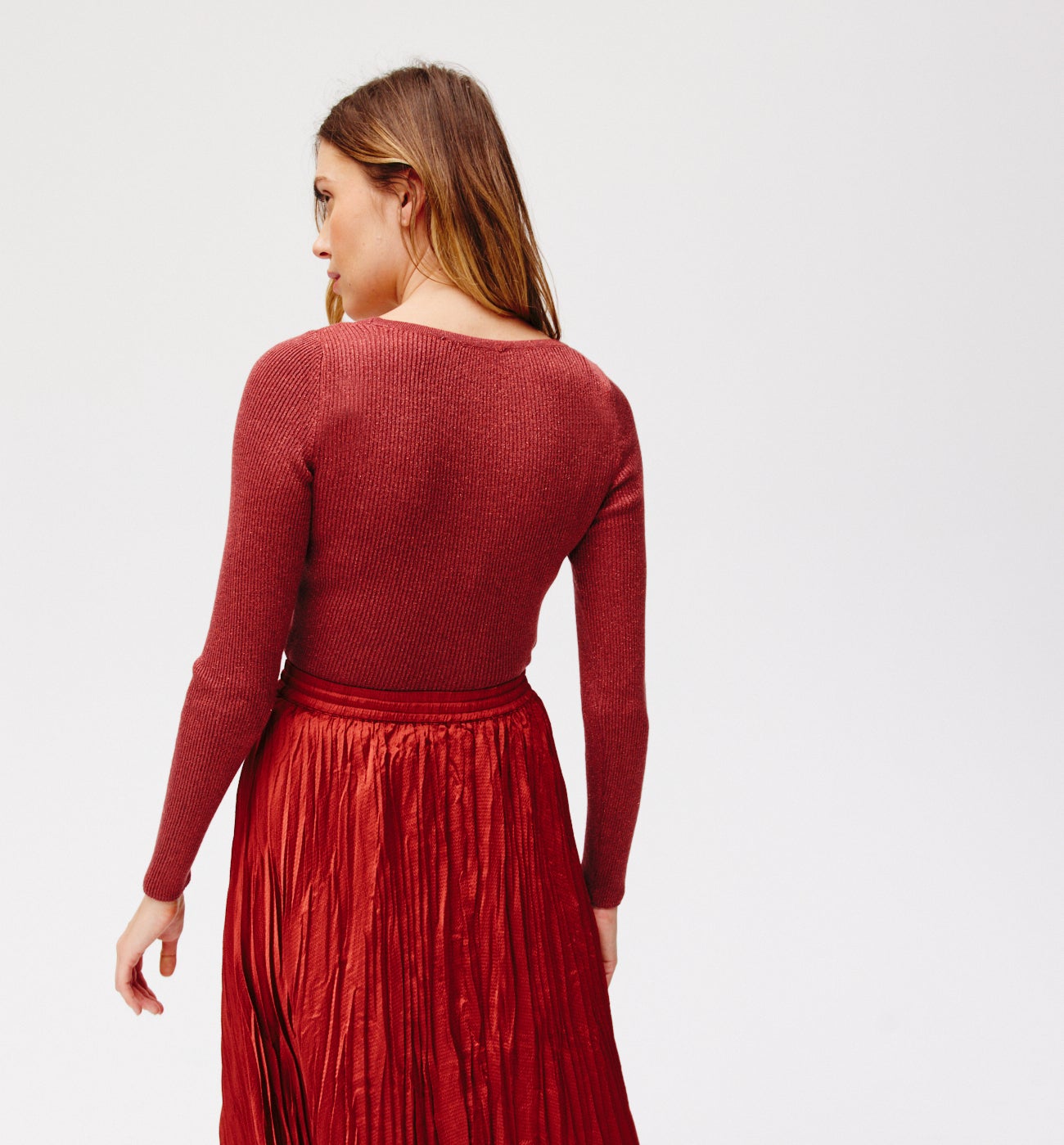 Glitzy rib knit jumper - Bordeaux red