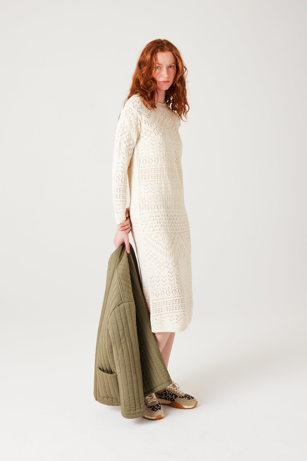 Midi openwork dress - Khaki