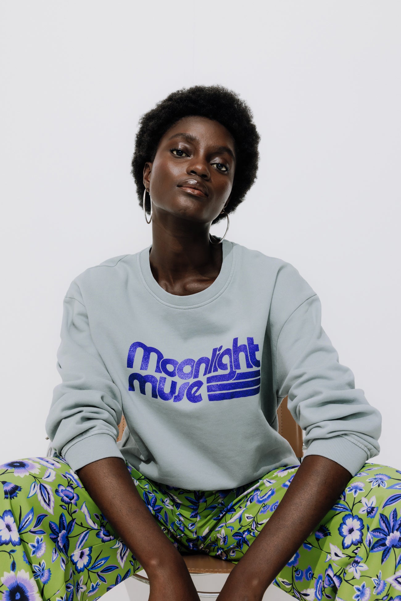 Glitzy slogan sweatshirt - Light green print